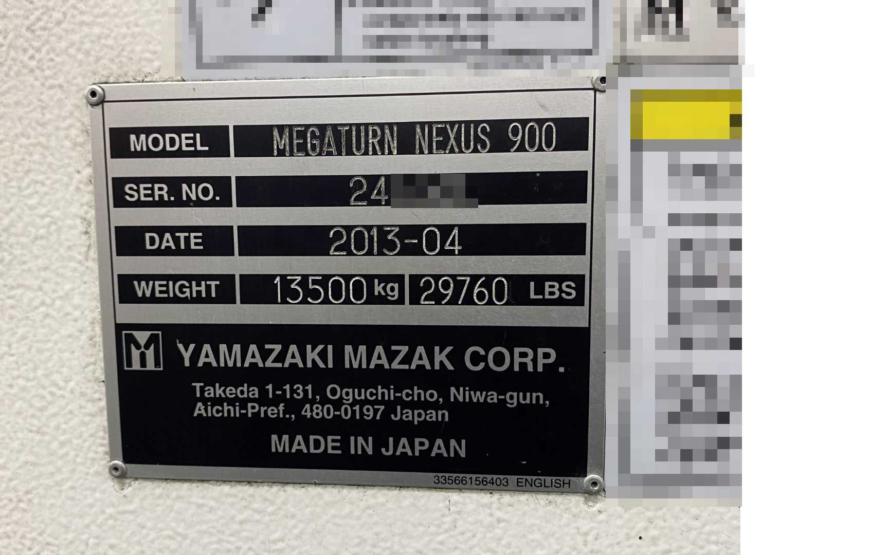 Mazak Megaturn Nexus 900 CNC Vertical Turning Center Mazatrol Matrix Nexus, 18,567 Hours, 2013, 36" Chuck, 39.37" Swing, 36.22" Turn Dia, 31.50" Turn Height, 12-Station Turret