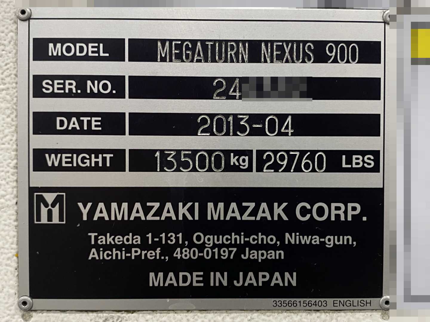 Mazak Megaturn Nexus 900 CNC Vertical Turning Center Mazatrol Matrix Nexus, 2013, 36" Chuck, 39.37" Swing, 36.22" Turn Dia, 31.50" Turn Height, 12-Station Turret