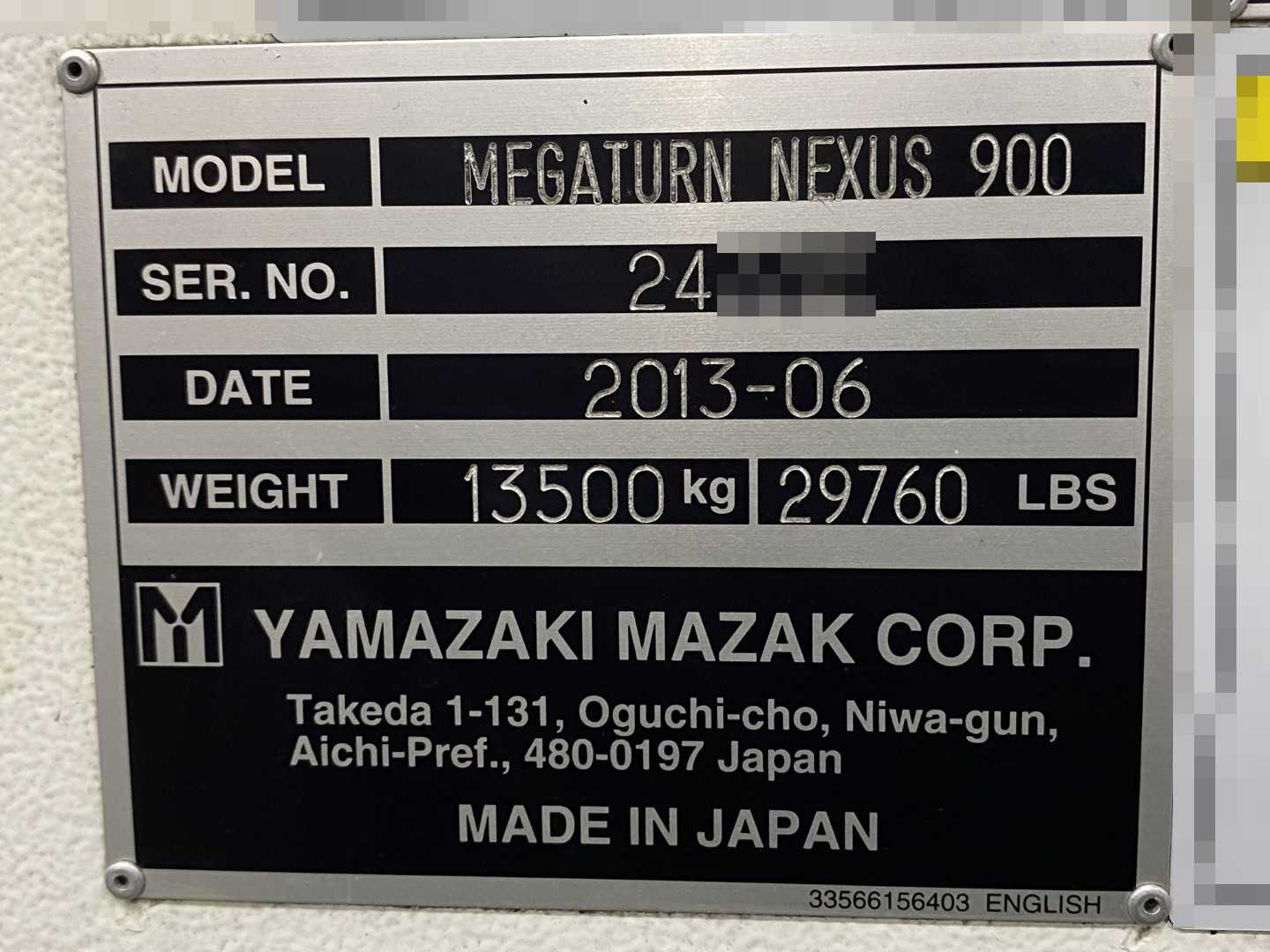 Mazak Megaturn Nexus 900 CNC Vertical Turning Center Mazatrol Matrix Nexus, 10,975 Hours, 2013, 36" Chuck, 39.37" Swing, 36.22" Turn Dia, 31.50" Turn Height, 12-Station Turret