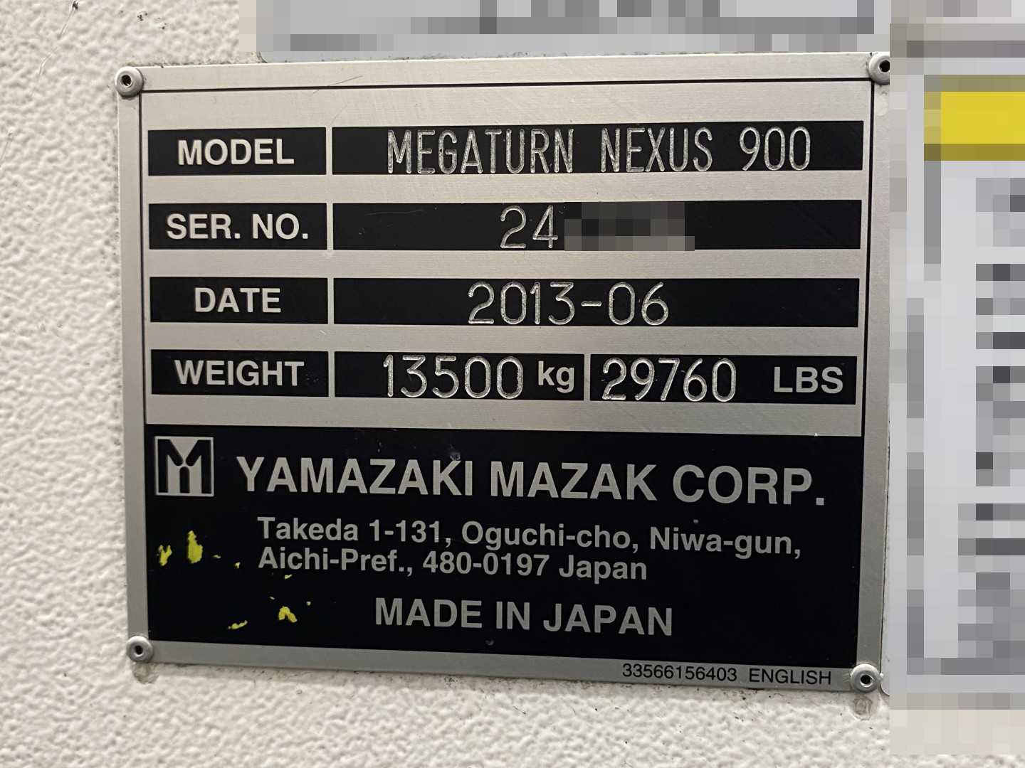 Mazak Megaturn Nexus 900 CNC Vertical Turning Center Mazatrol Matrix Nexus, 23,149 Hours, 2013, 36" Chuck, 39.37" Swing, 36.22" Turn Dia, 31.50" Turn Height, 12-Station Turret