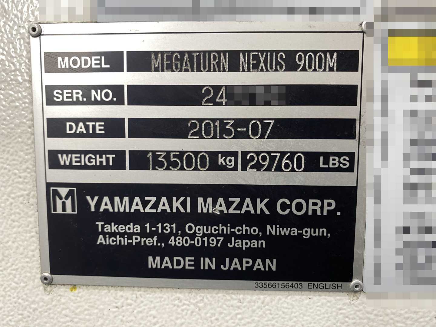 Mazak Megaturn Nexus 900M CNC Vertical Turning Center Mazatrol Matrix Nexus 2, 19,971 Hours, 2013, 36" Chuck, 36.2" Swing, 36.2" Turn Dia, 34.5" Turn Height, 12-Station Turret