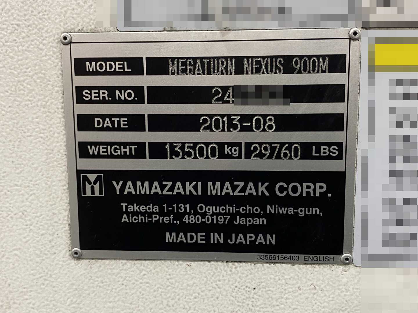 Mazak Megaturn Nexus 900M CNC Vertical Turning Center Mazatrol Matrix Nexus 2, 18,504 Hours, 2013, 36" Chuck, 36.2" Swing, 36.2" Turn Dia, 34.5" Turn Height, 12-Station Turret