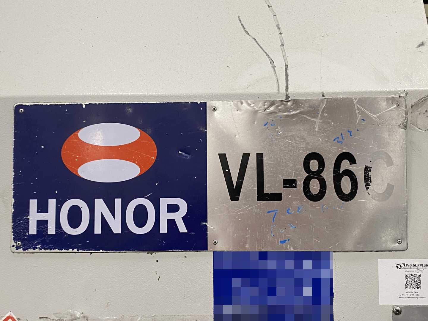Honor Seiki VL-86C CNC Vertical Turning Center Fanuc 0i-TF, 17,025 Hours, 2016, 32" Table, 37.4" Swing, 37.4" Turn Dia, 25.5" Turn Height, 12-Station Turret, 70 kVA