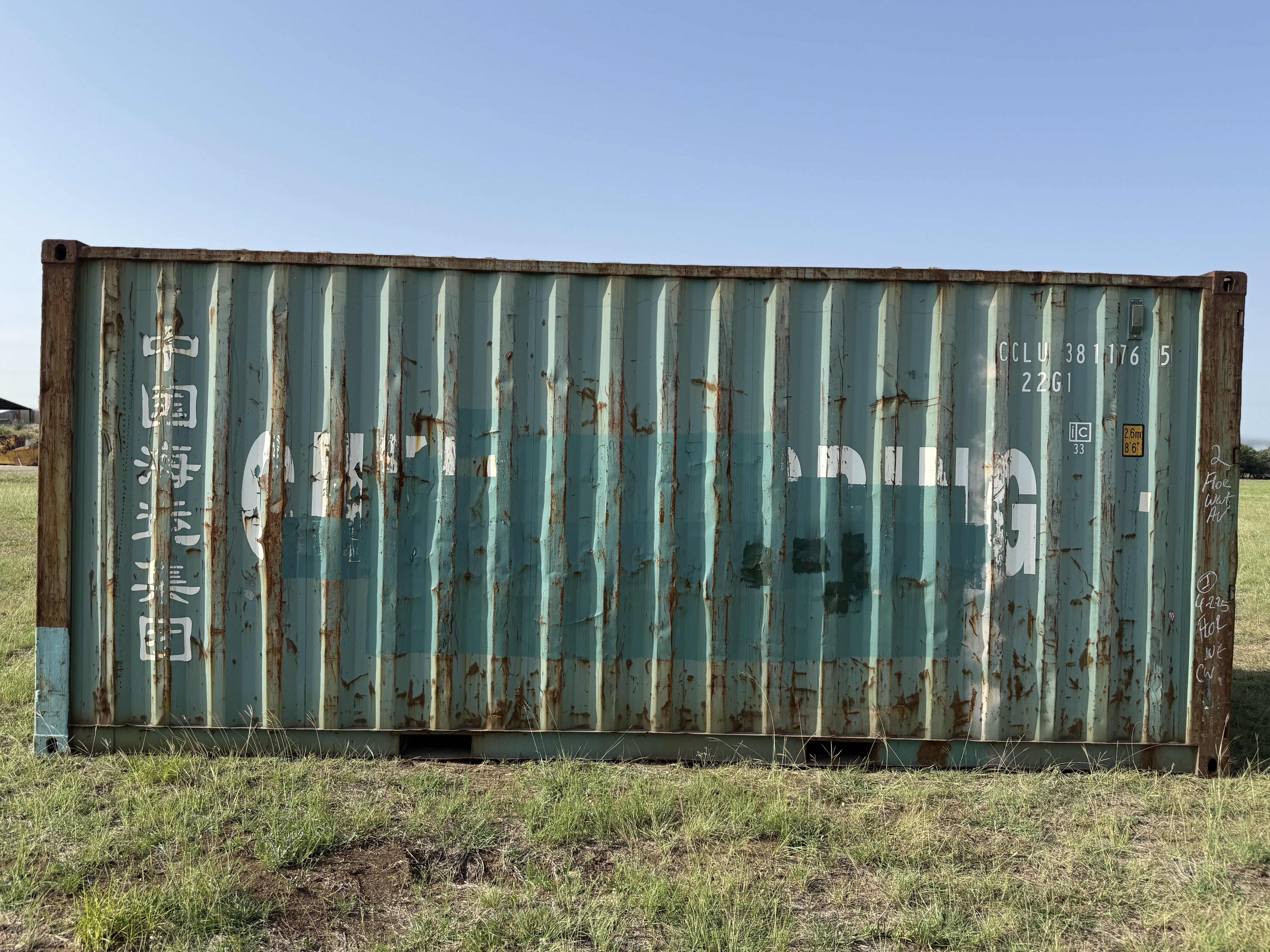20' Container USED WIND & WEATHER TIGHT GRADE C, STANDARD 8'6" TALL 2 DOOR pockets std handles	