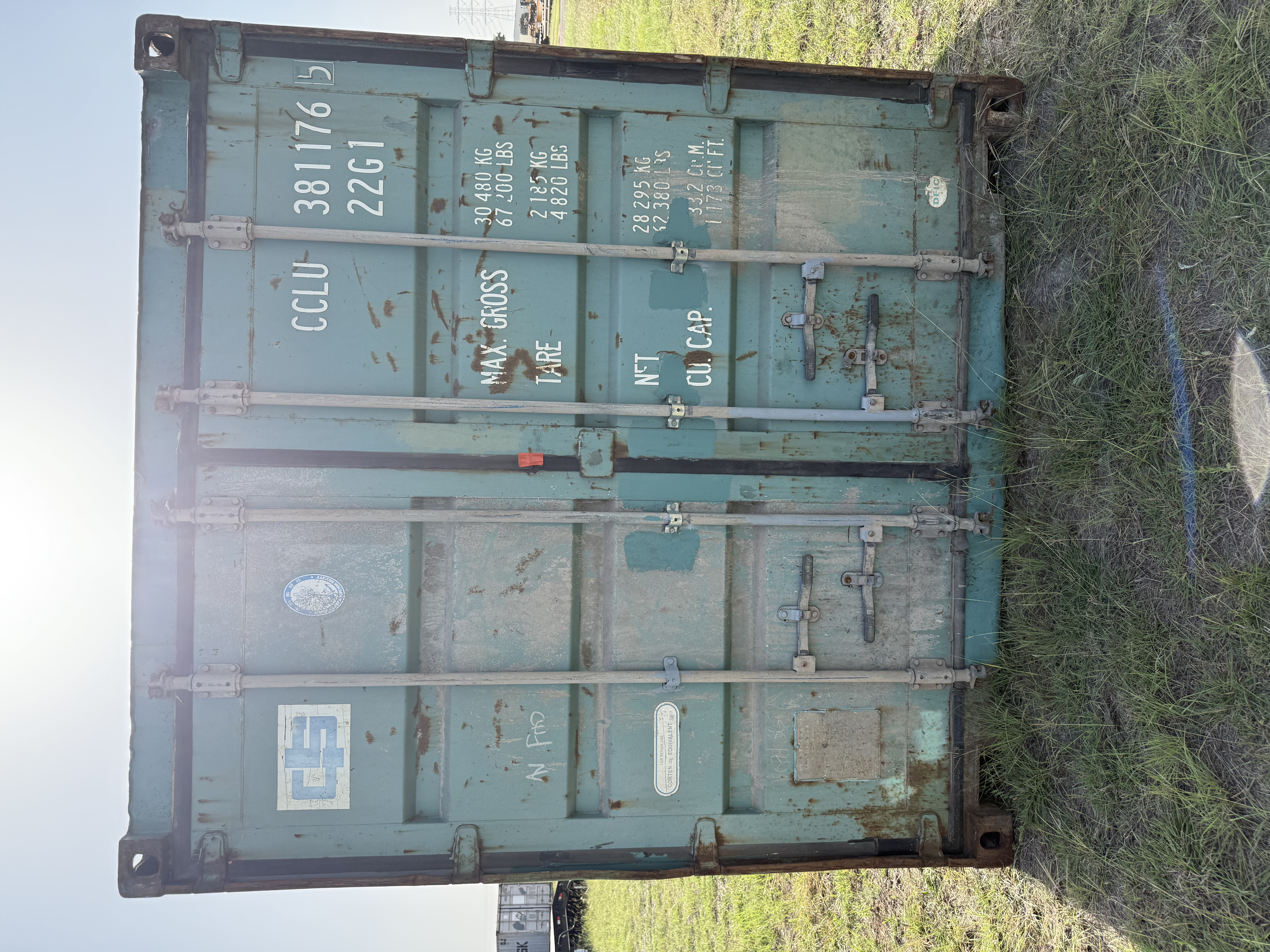 20' Container USED WIND & WEATHER TIGHT GRADE C, STANDARD 8'6" TALL 2 DOOR pockets std handles	
