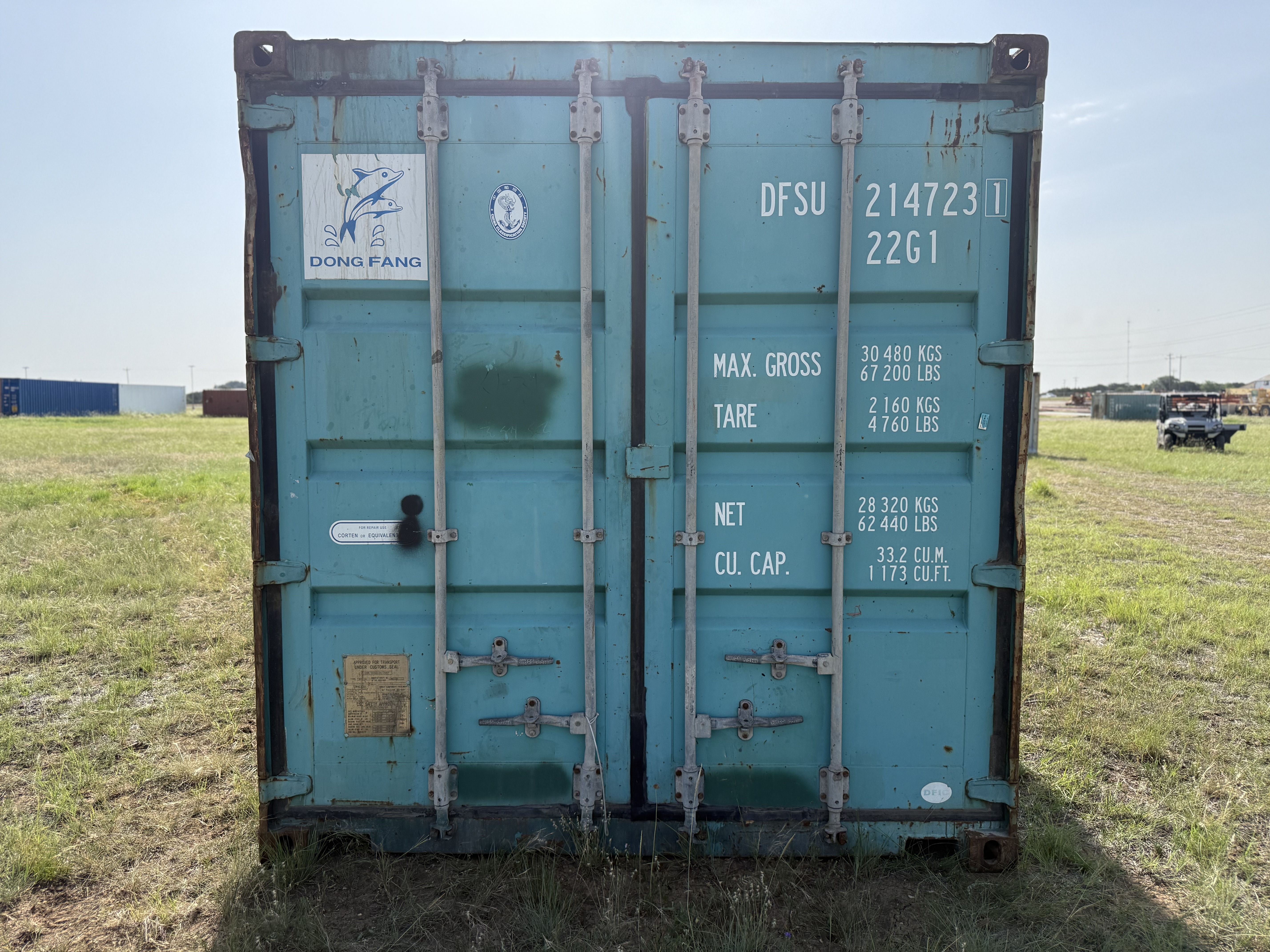 20' Container USED WIND & WEATHER TIGHT GRADE C, STANDARD 8'6" TALL 2 DOOR pockets std handles
