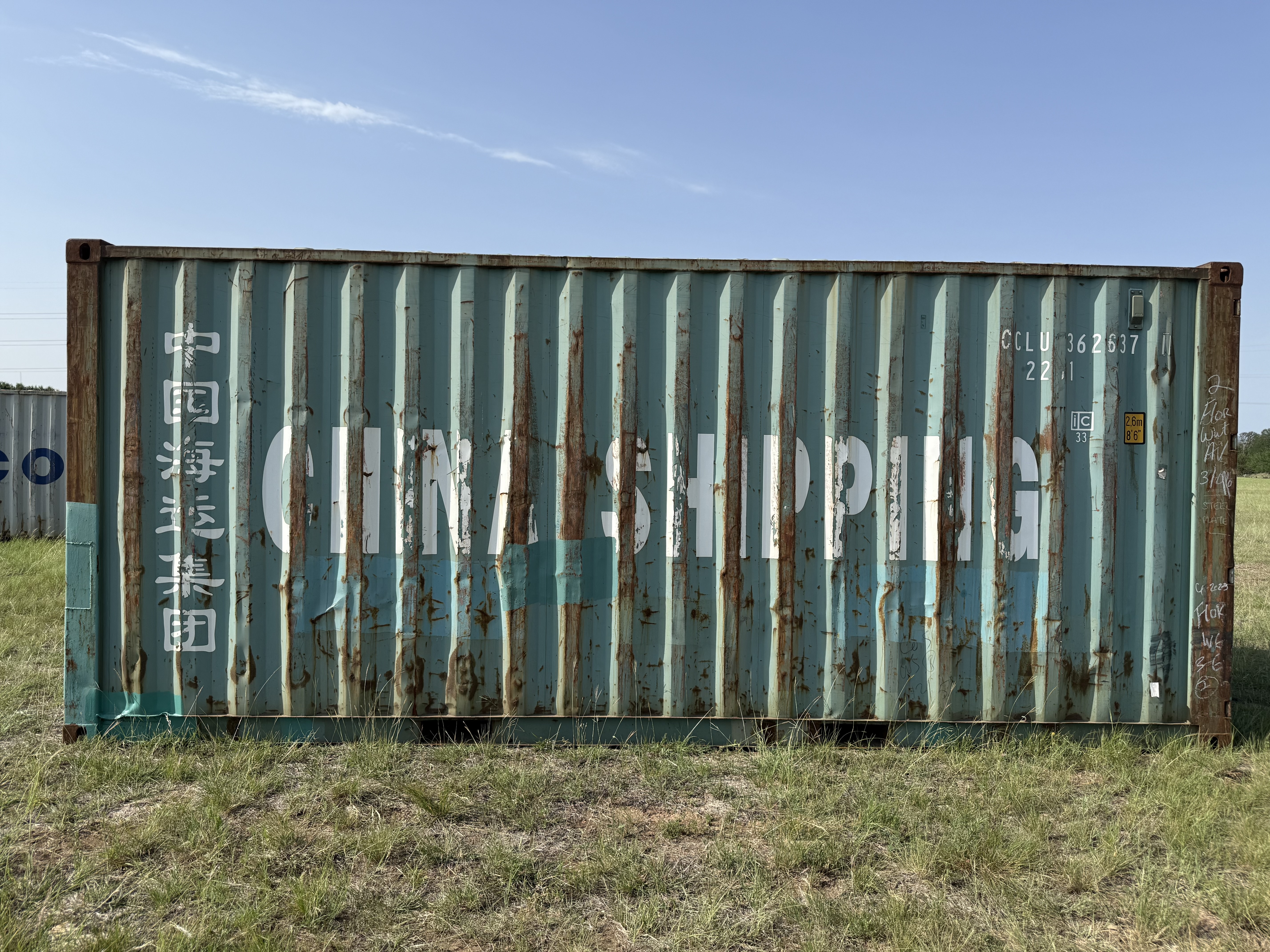 20' Container USED WIND & WEATHER TIGHT GRADE C, STANDARD 8'6" TALL 2 DOOR pockets std handles