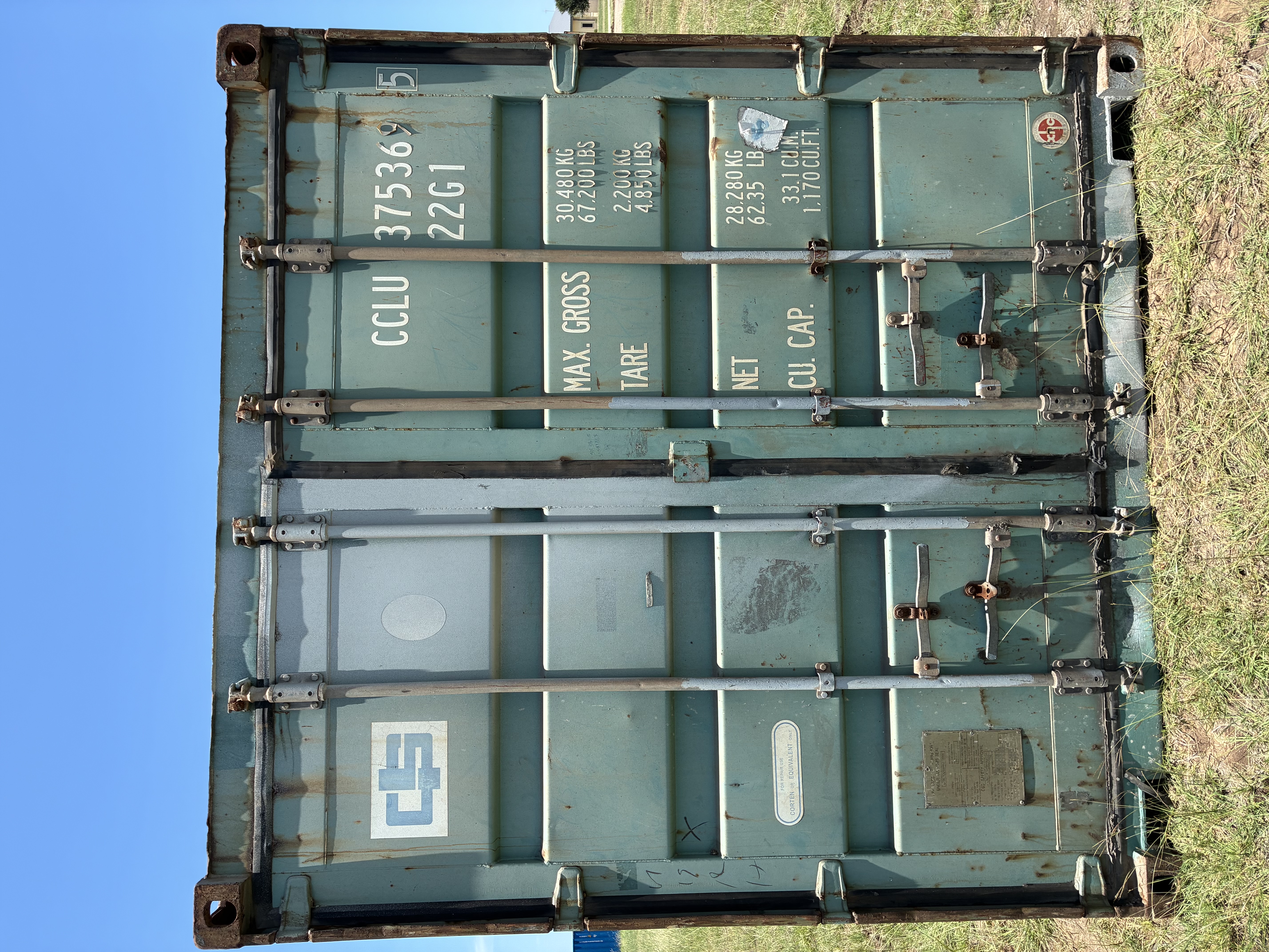 20' Container USED WIND & WEATHER TIGHT GRADE C, STANDARD 8'6" TALL 2 DOOR pockets std handles