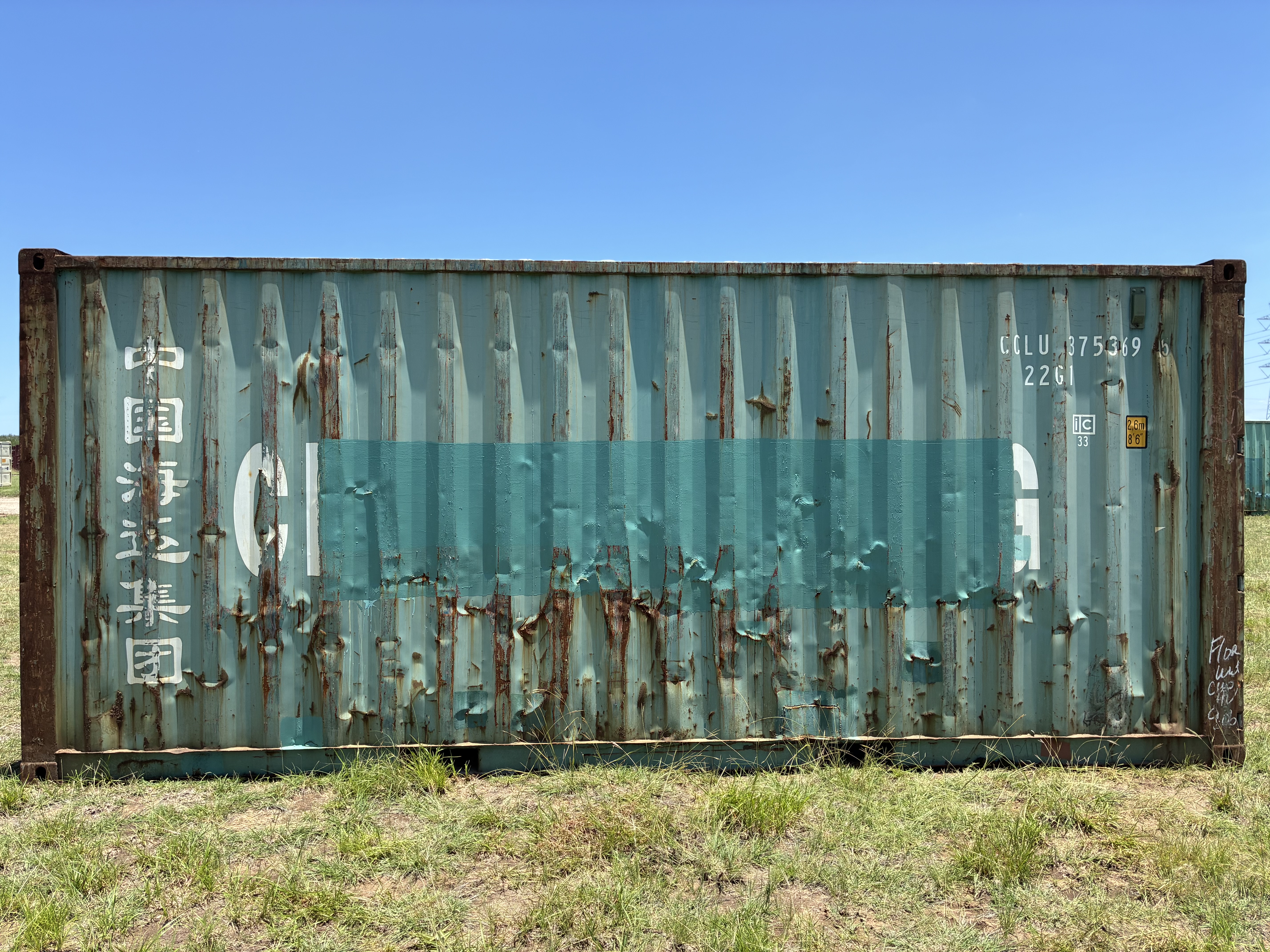 20' Container USED WIND & WEATHER TIGHT GRADE C, STANDARD 8'6" TALL 2 DOOR pockets std handles