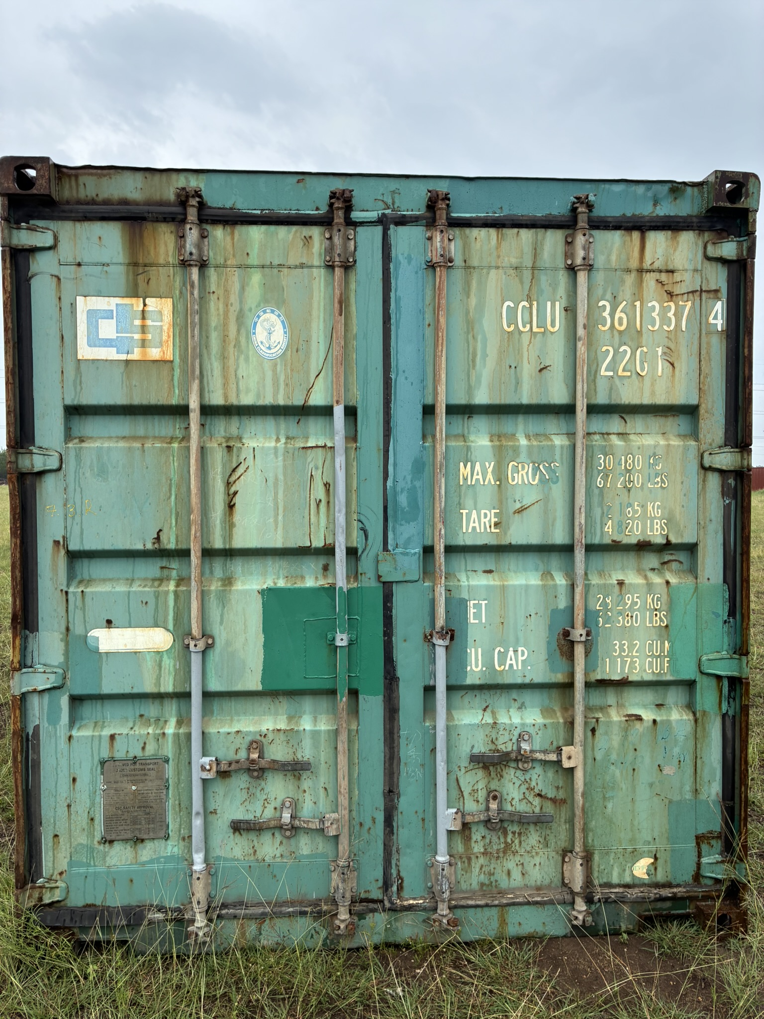 20' Container USED WIND & WEATHER TIGHT GRADE C, STANDARD 8'6" TALL 2 DOOR pockets std handles