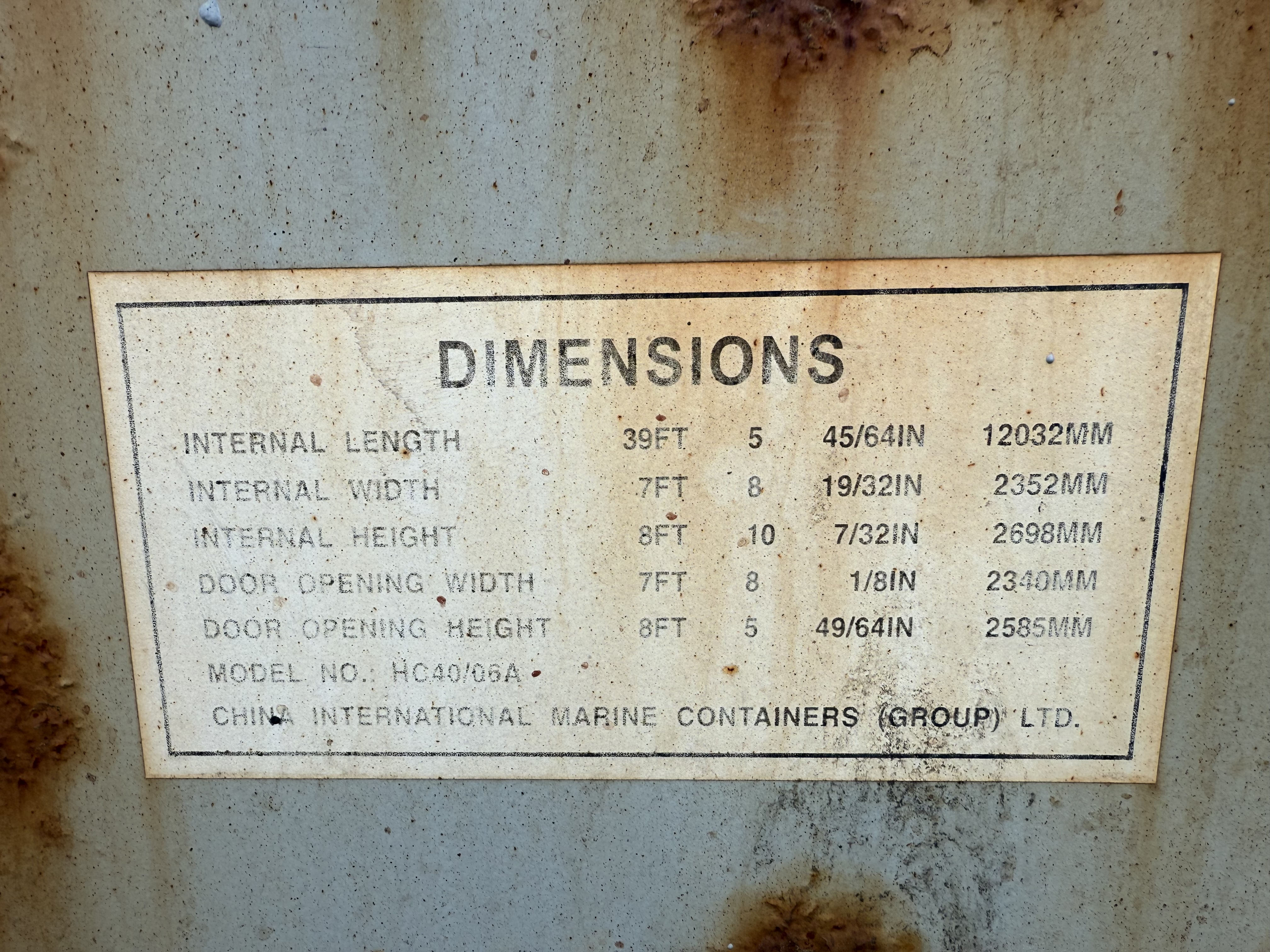 40' Container USED WIND AND WATER TIGHT, HIGH CUBE 9'6" TALL, 2 DOOR STD handles