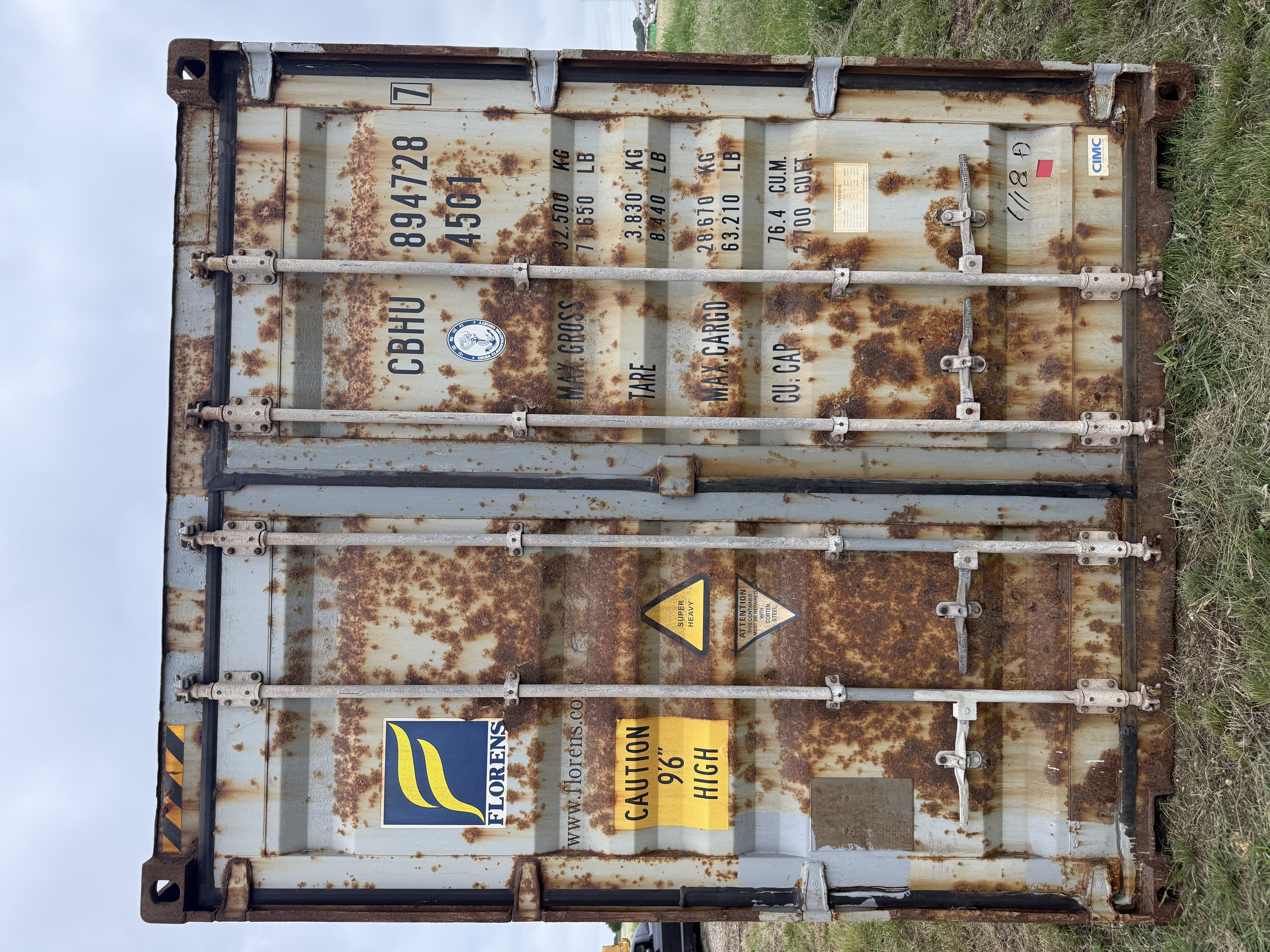 40' Container USED WIND AND WATER TIGHT, HIGH CUBE 9'6" TALL, 2 DOOR STD handles