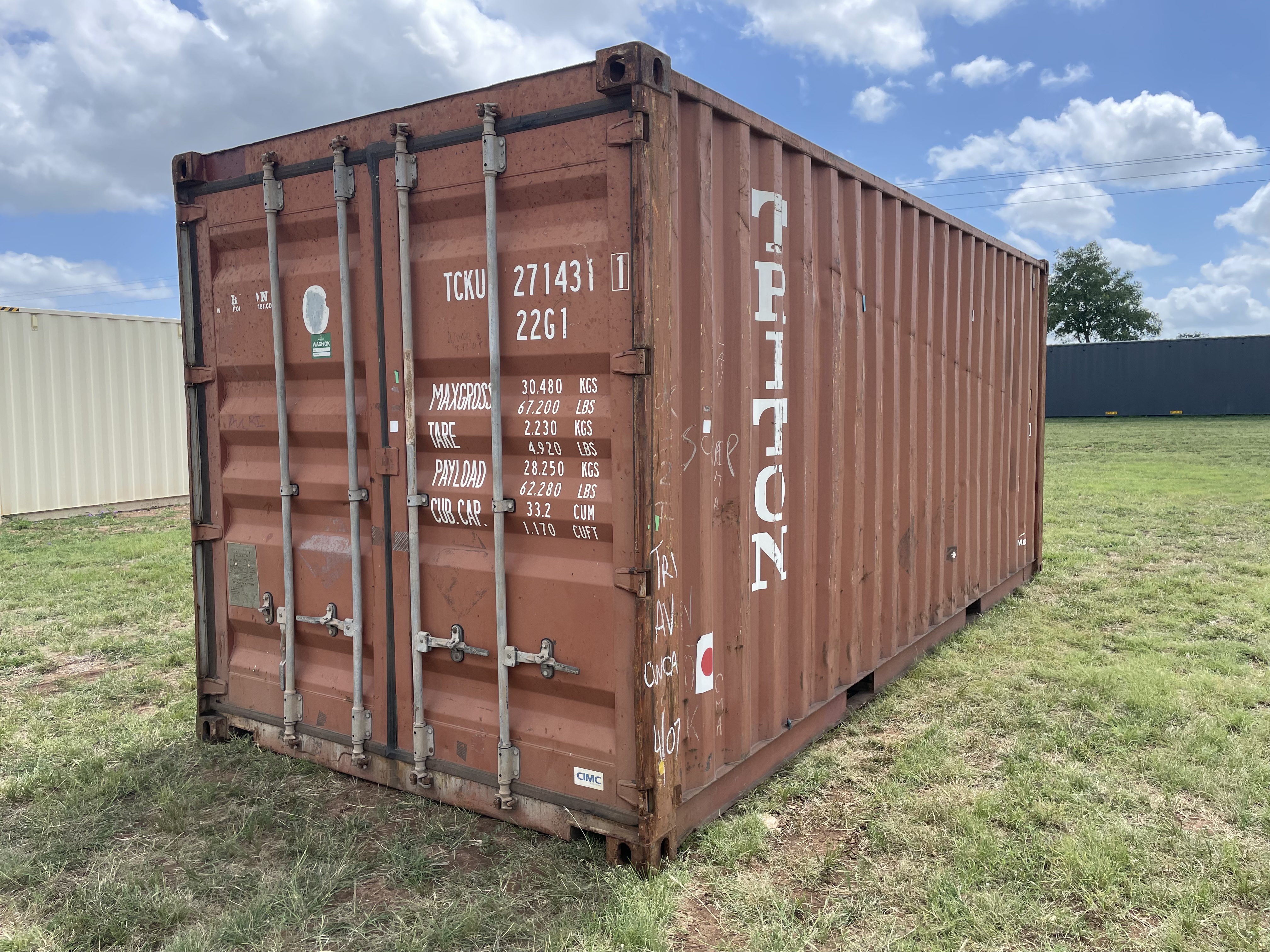 2007 20' Container USED WIND & WEATHER TIGHT GRADE B, STANDARD 8'6" TALL 2 DOOR pockets std handles - 271431