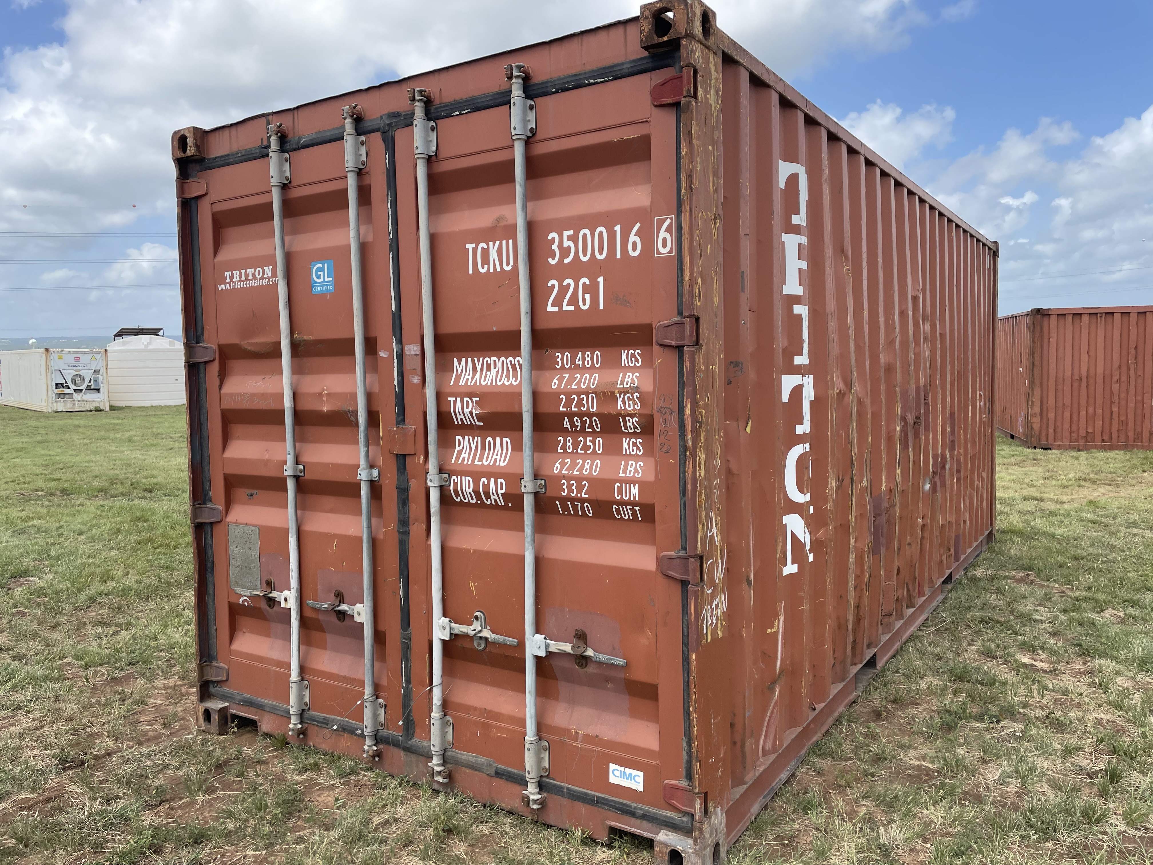 2008 20' Container USED WIND & WEATHER TIGHT GRADE B, STANDARD 8'6" TALL 2 DOOR pockets std handles - 350016