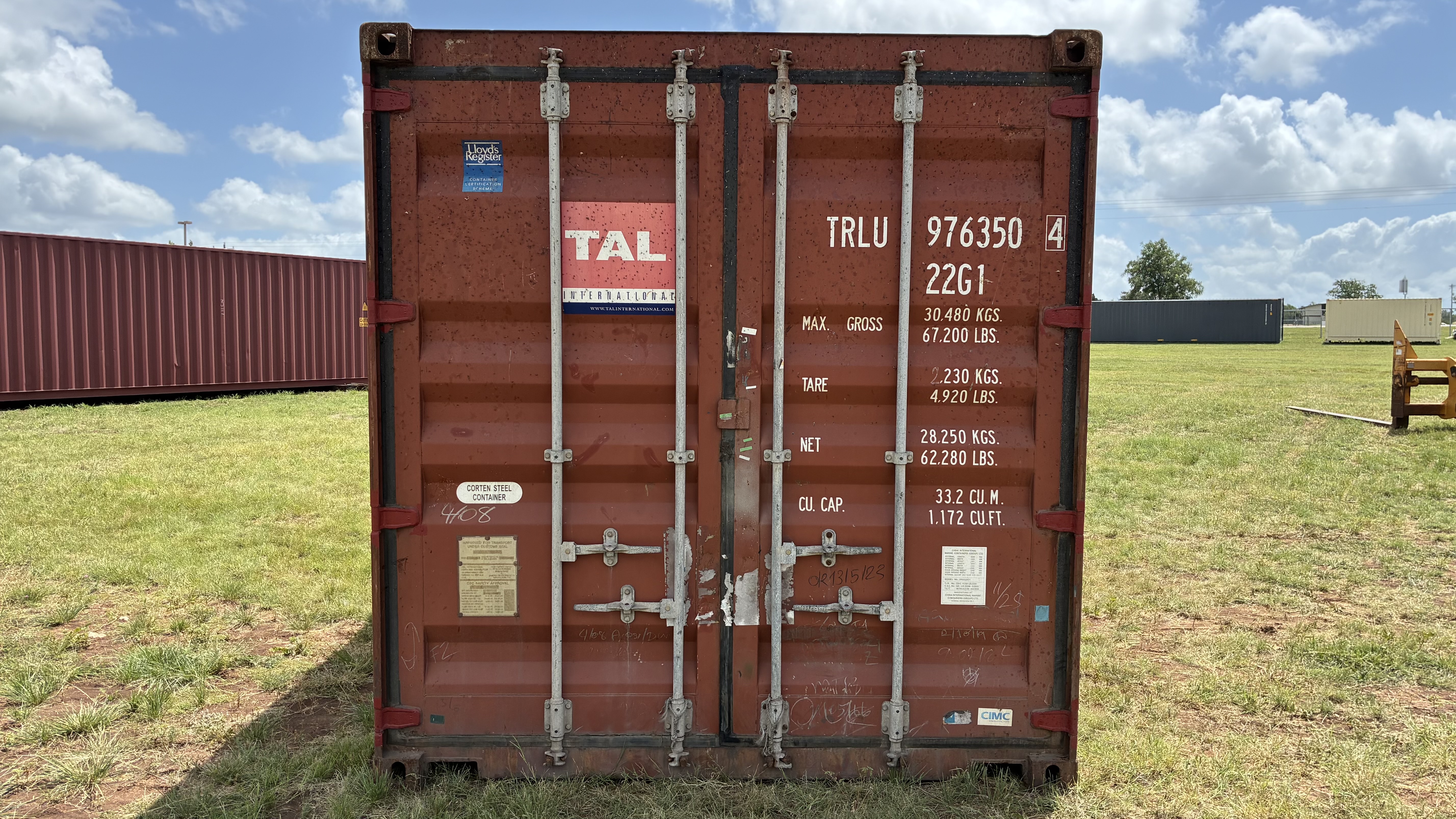 2008 20' Container USED WIND & WEATHER TIGHT GRADE B, STANDARD 8'6" TALL 2 DOOR pockets std handles - 976350