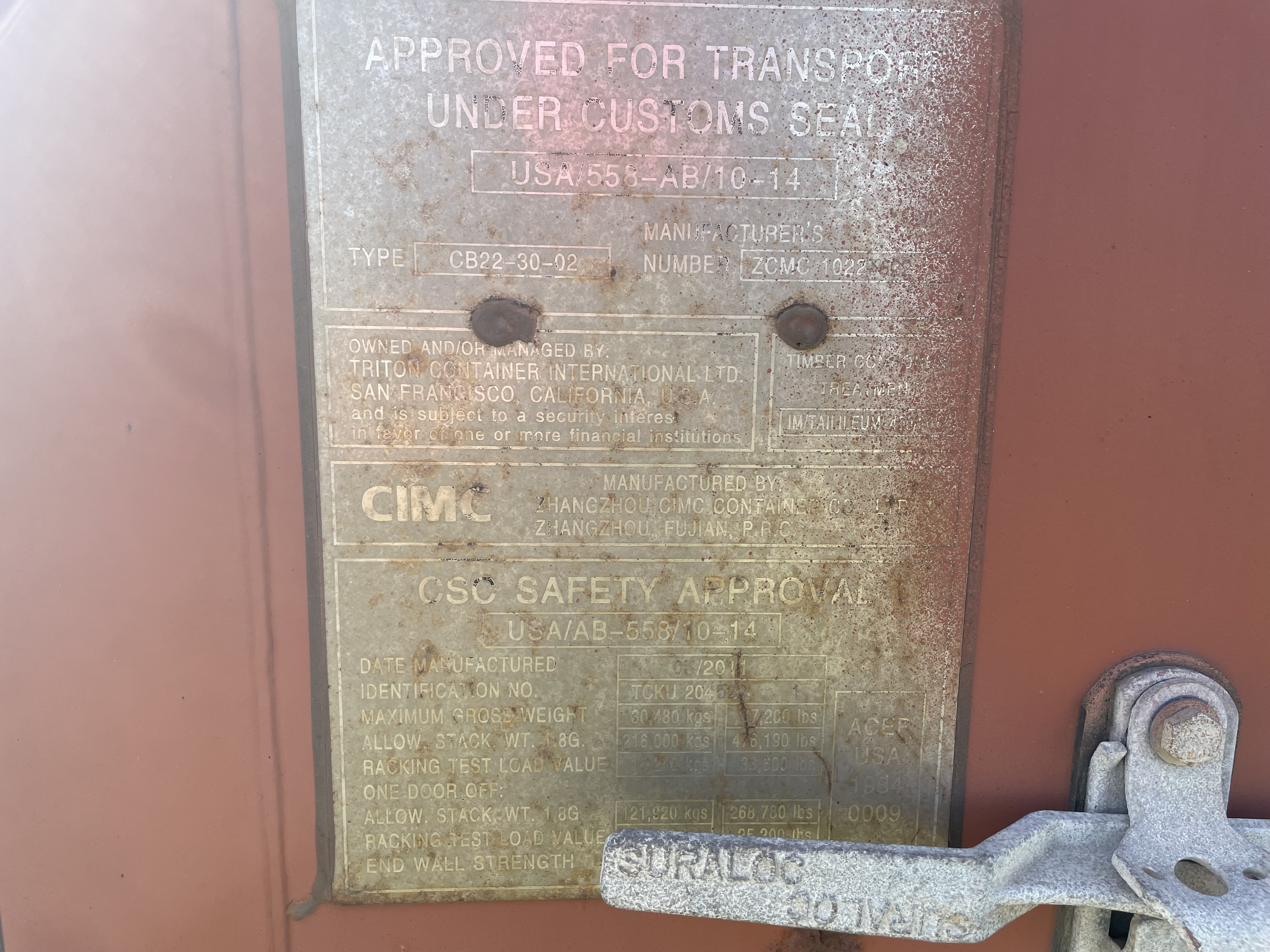 2011 20' Container USED WIND & WEATHER TIGHT GRADE B, STANDARD 8'6" TALL 2 DOOR pockets std handles - 204522