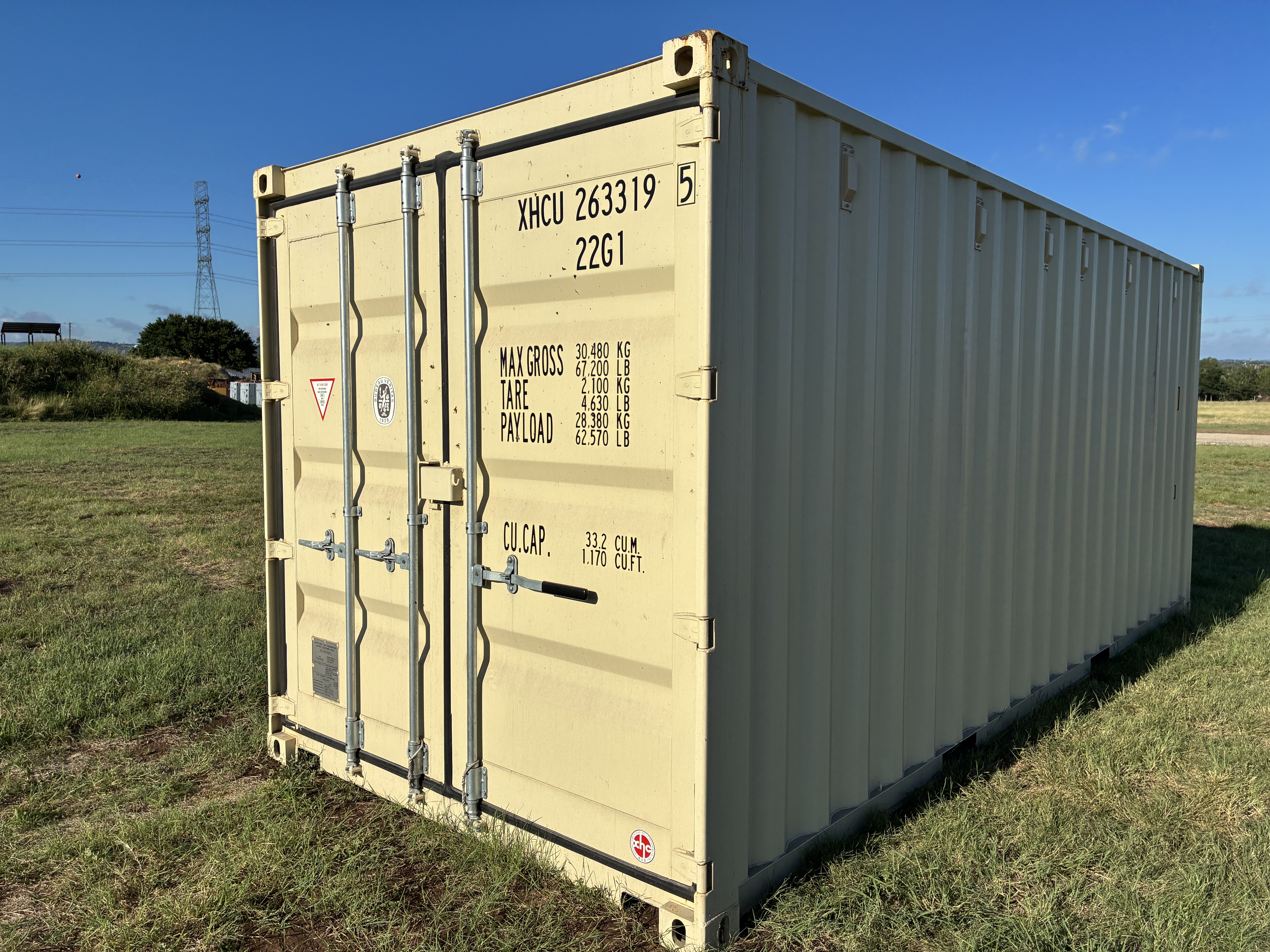 2024 - 20' Container NEW, STANDARD 8'6" TALL, LIGHT IVORY, 2 DOOR, Lock box & Easy Open Handle - 263319