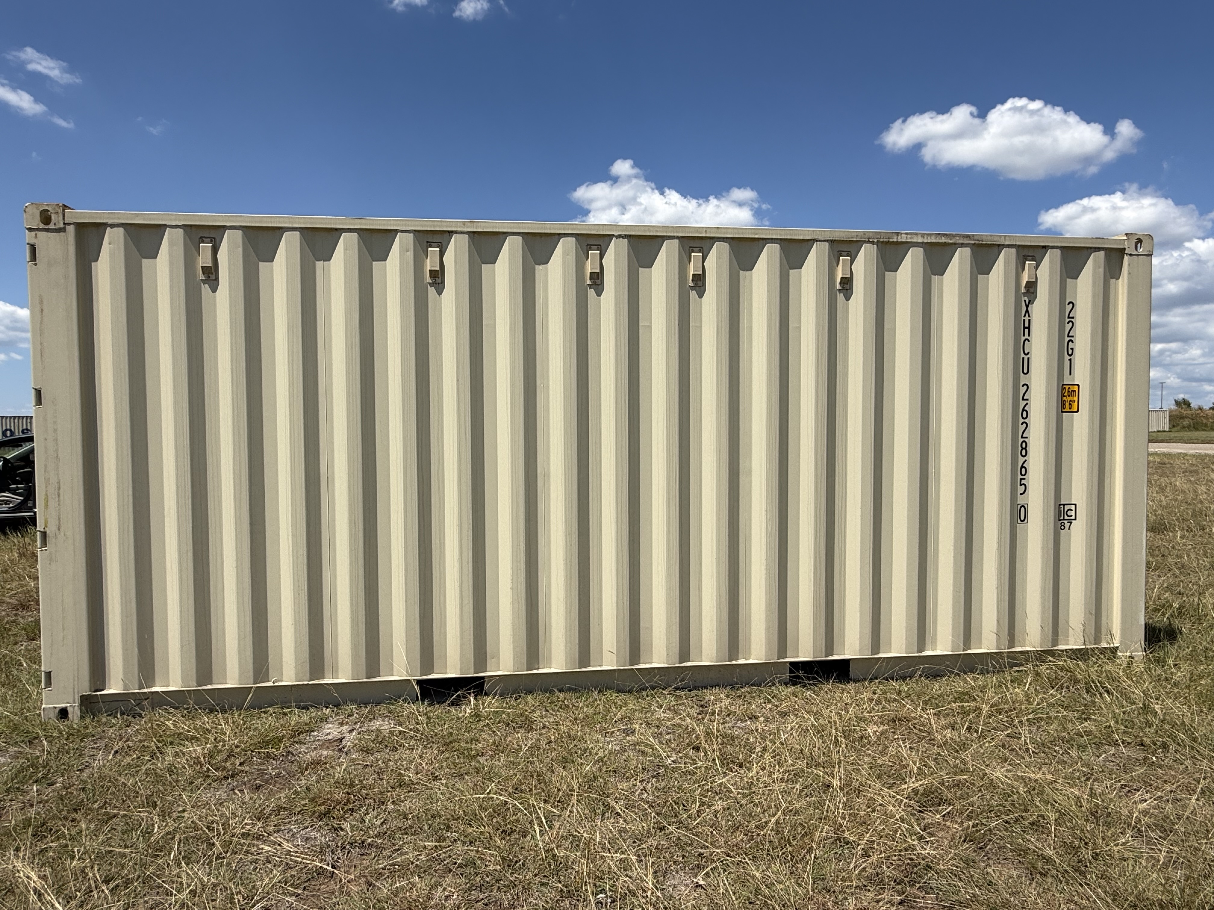 20' Container NEW, STANDARD 8'6" TALL, LIGHT IVORY, 2 DOOR, Lock box & Easy Open Handle