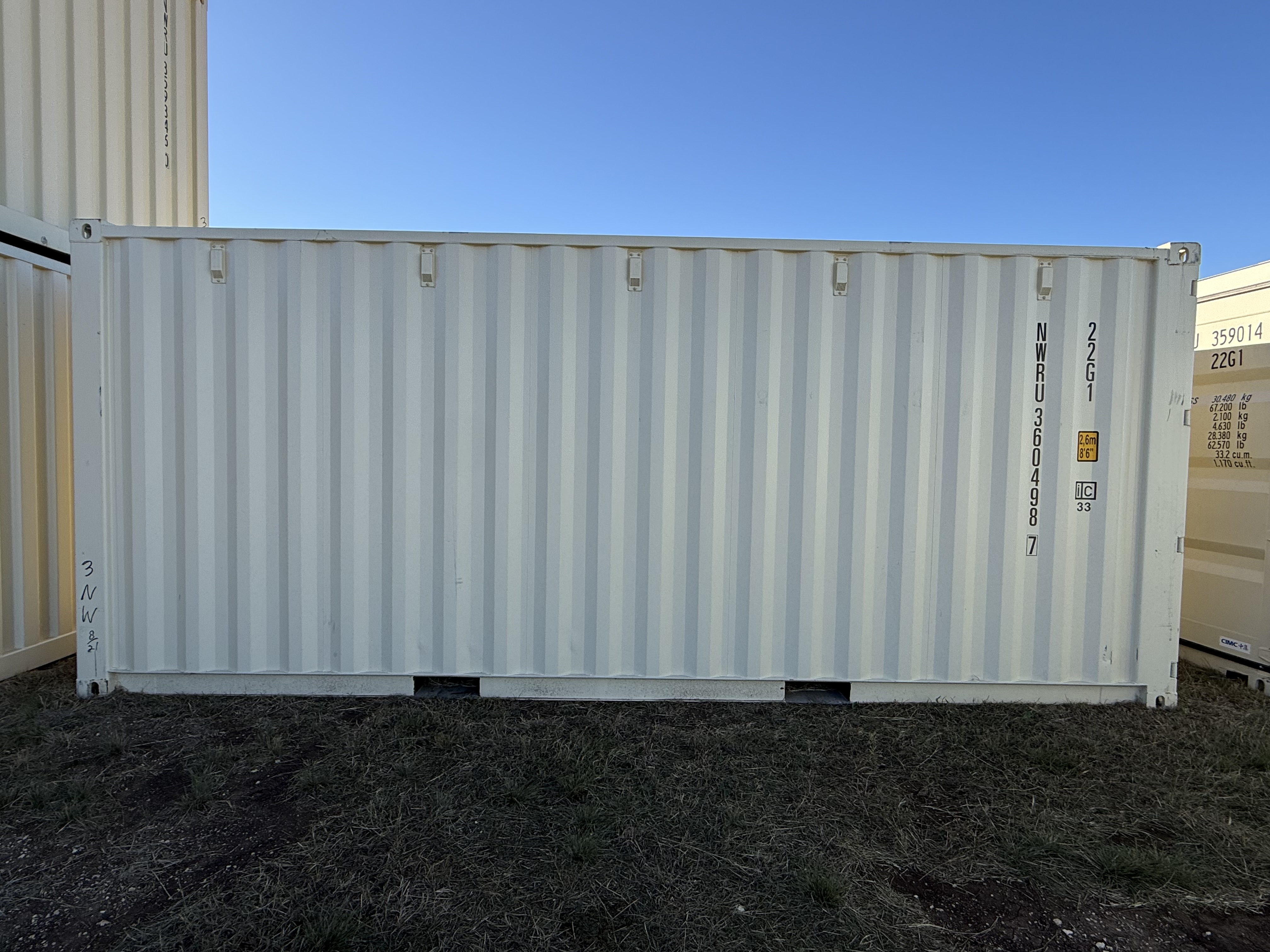 20' Container NEW, STANDARD 8'6" TALL, LIGHT IVORY, 2 DOOR, Lock box & Easy Open Handle