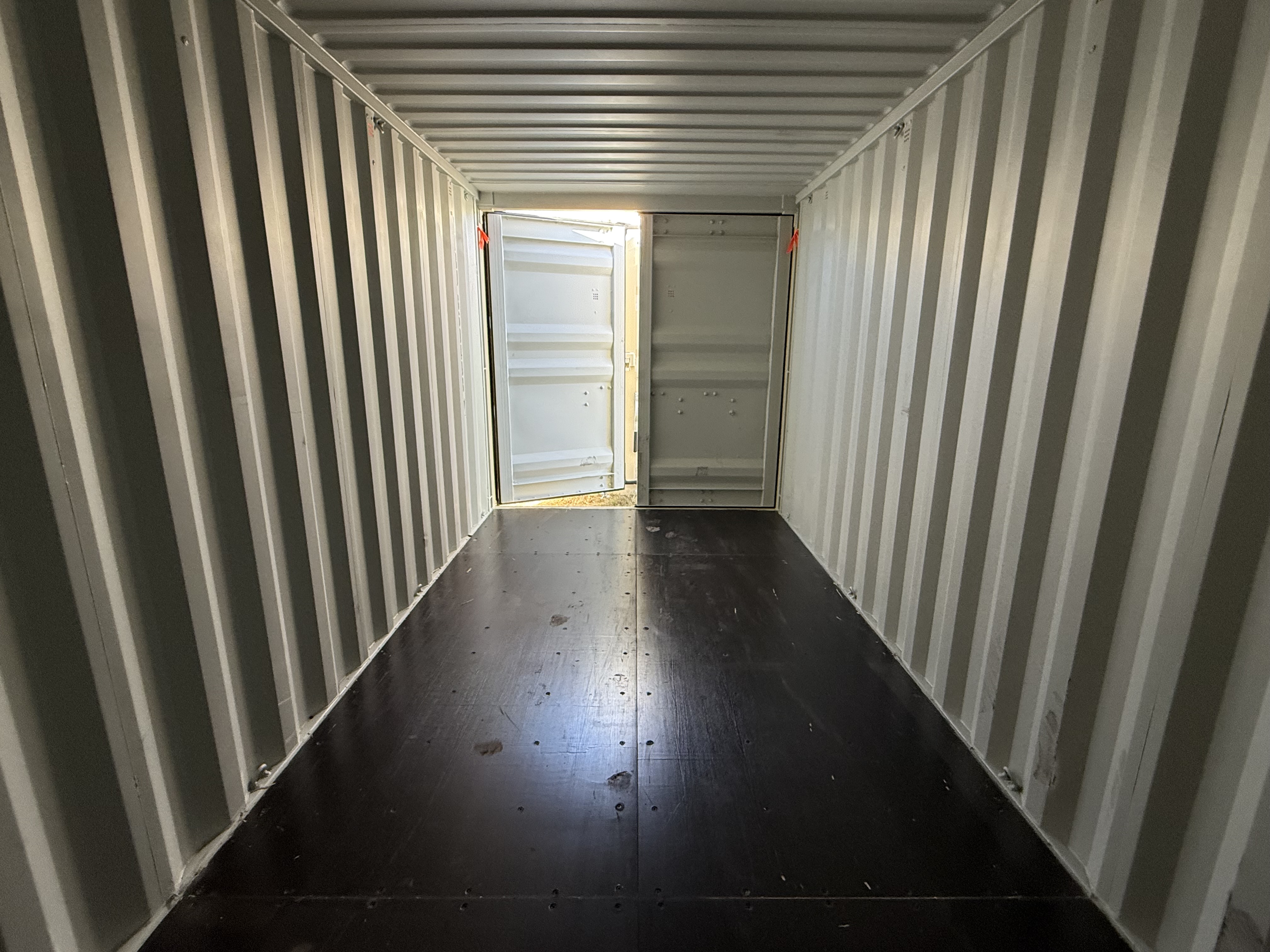 20' Container NEW, STANDARD 8'6" TALL, LIGHT IVORY, 2 DOOR, Lock box & Easy Open Handle