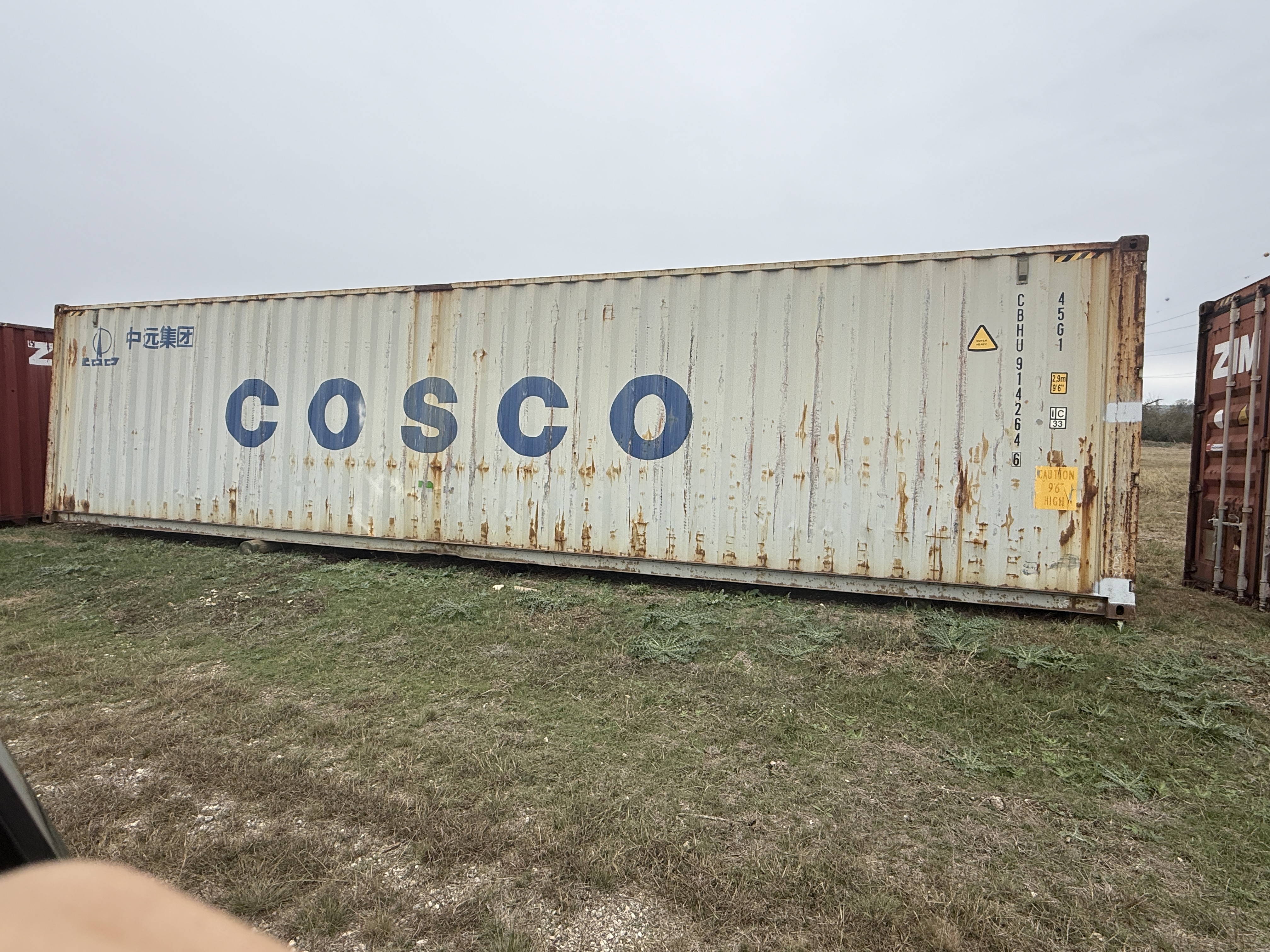 40' Container USED WIND AND WATER TIGHT, HIGH CUBE 9'6" TALL, RUST RED, 2 DOOR STD handles