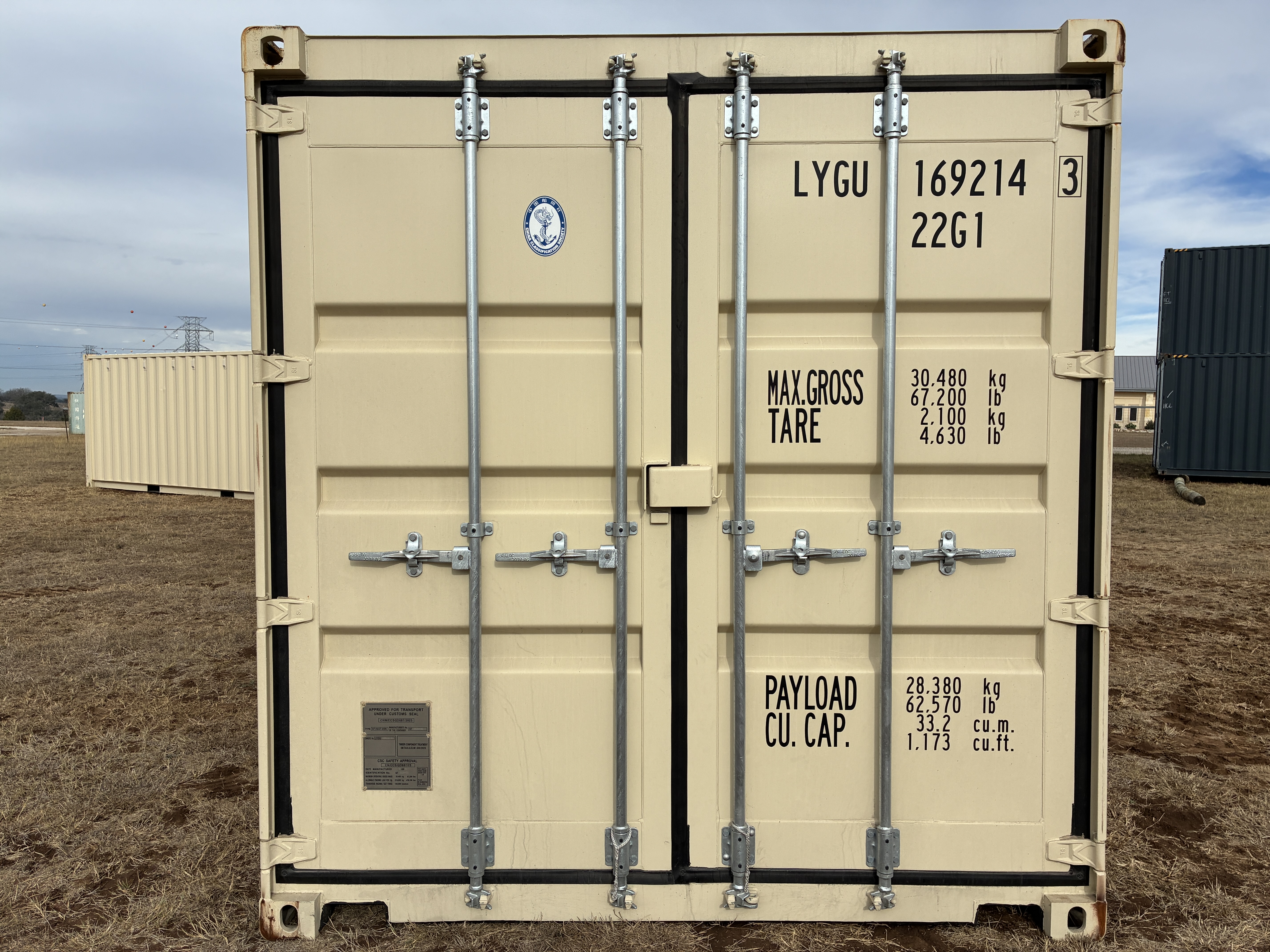 2025 - 20' Container NEW, STANDARD 8'6" TALL, LIGHT IVORY, 2 DOOR, Lock box & STD Handle - 169214