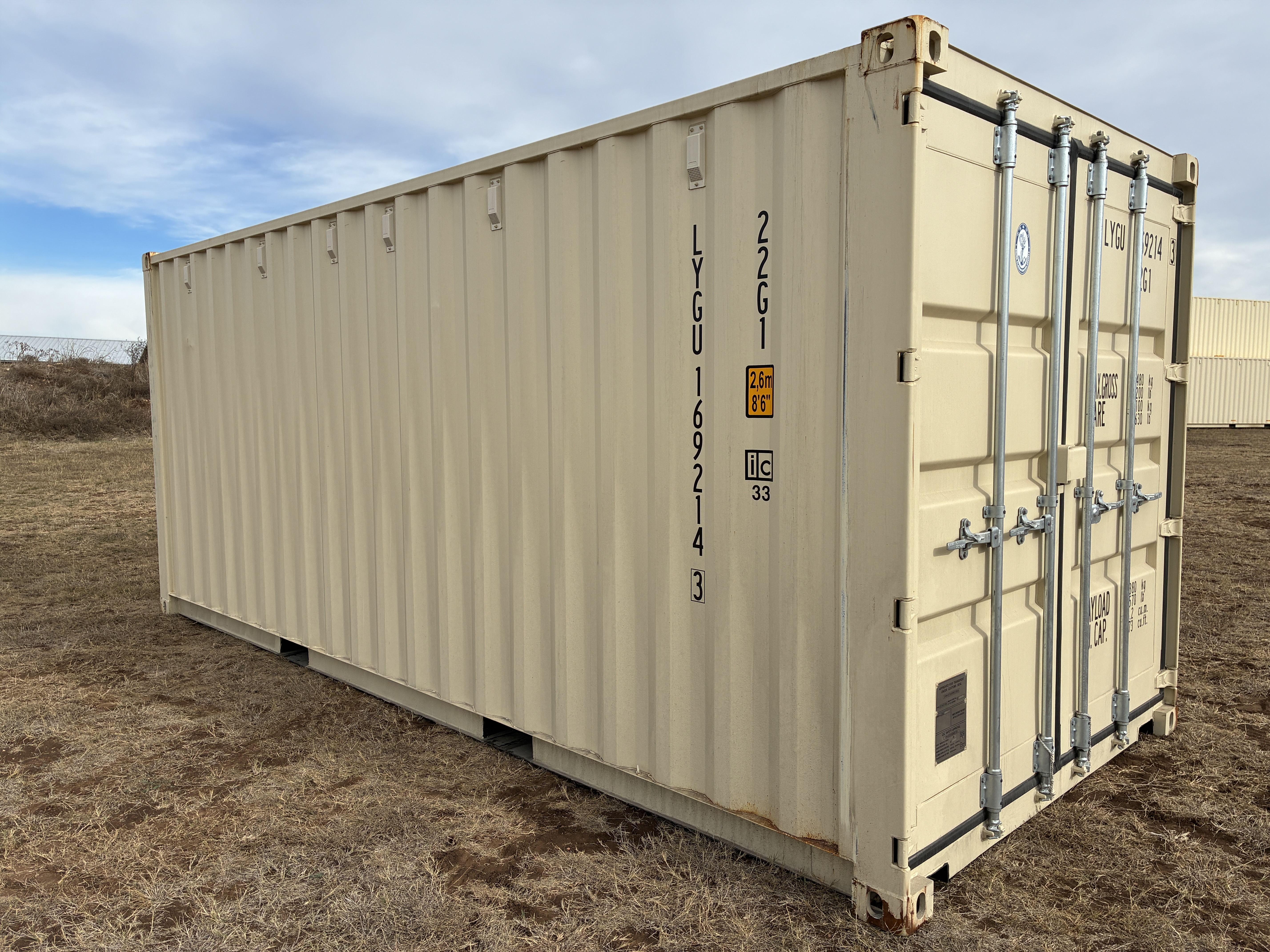 2025 - 20' Container NEW, STANDARD 8'6" TALL, LIGHT IVORY, 2 DOOR, Lock box & STD Handle - 169214