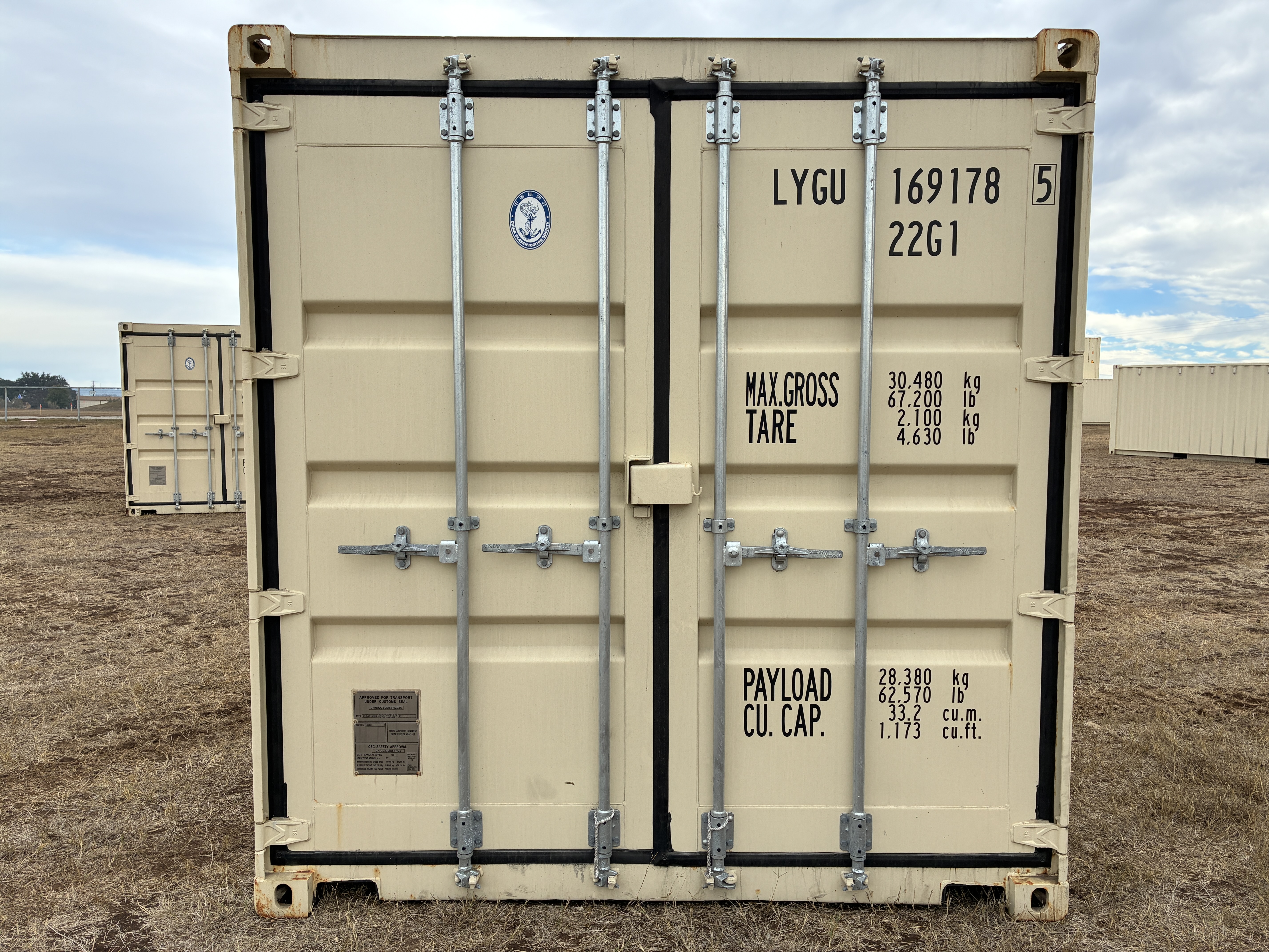 2025 - 20' Container NEW, STANDARD 8'6" TALL, LIGHT IVORY, 2 DOOR, Lock box & STD Handle - 169178