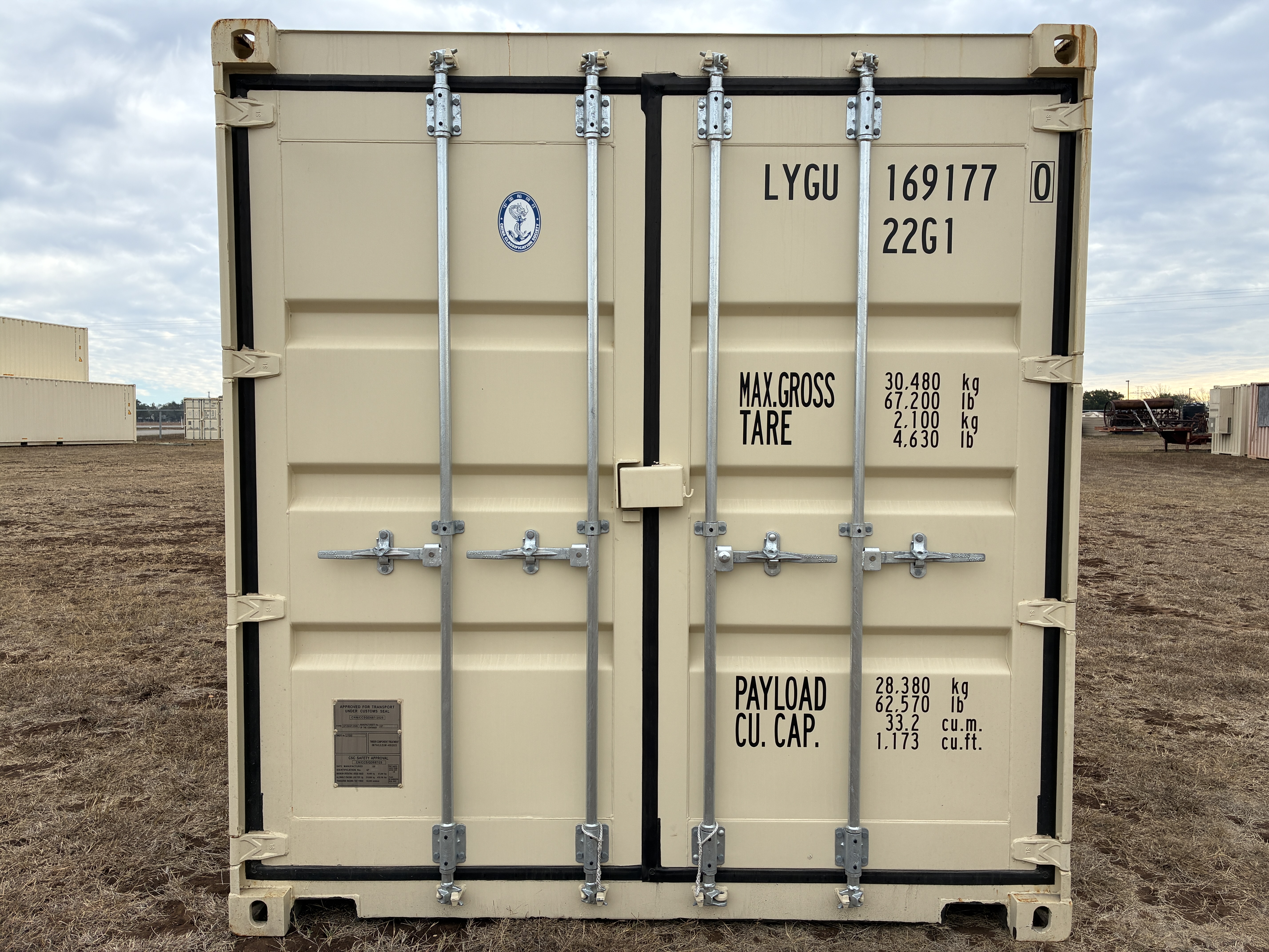 2025 - 20' Container NEW, STANDARD 8'6" TALL, LIGHT IVORY, 2 DOOR, Lock box & STD Handle - 169177