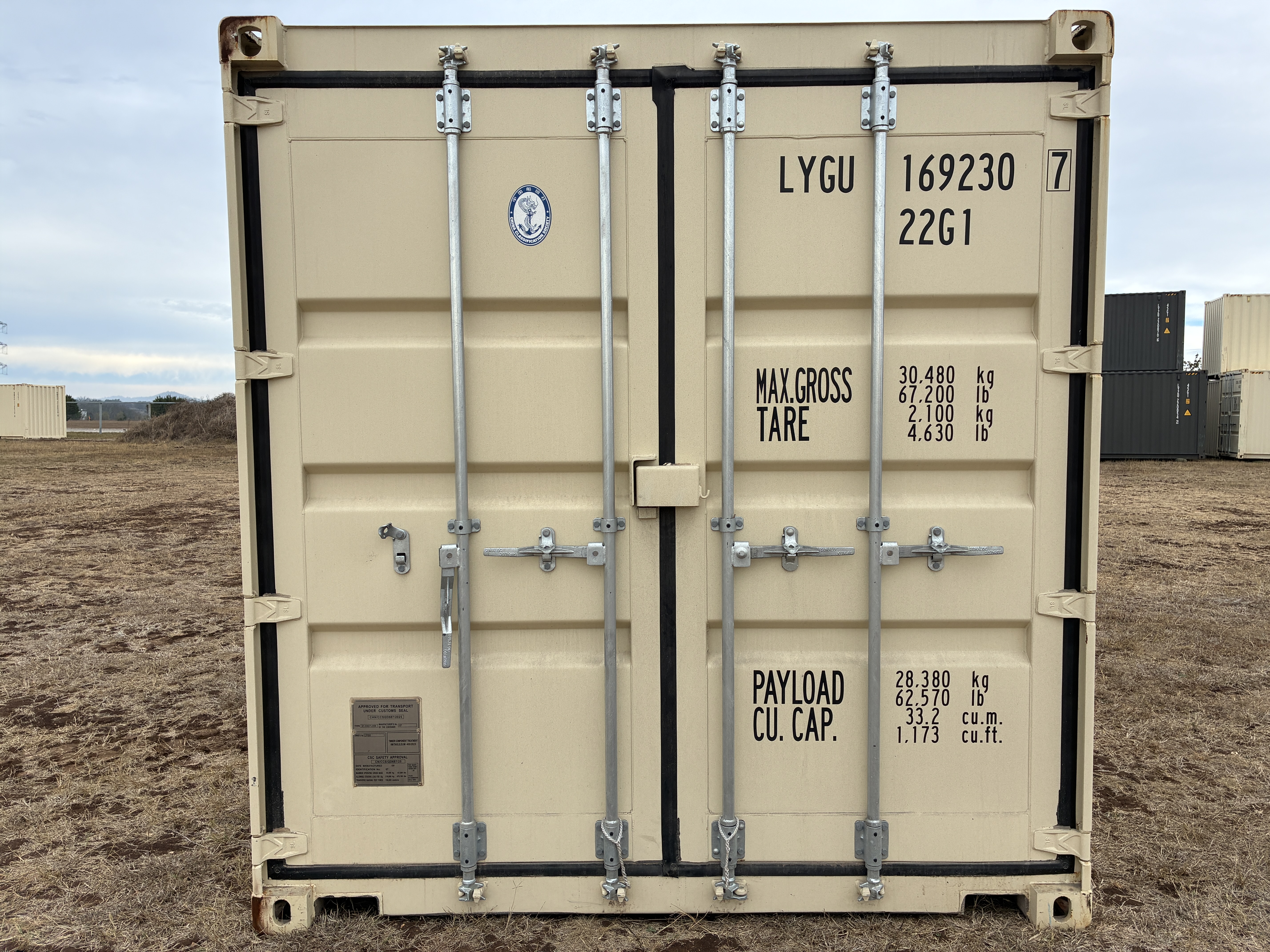 2025 - 20' Container NEW, STANDARD 8'6" TALL, LIGHT IVORY, 2 DOOR, Lock box & STD Handle - 169230