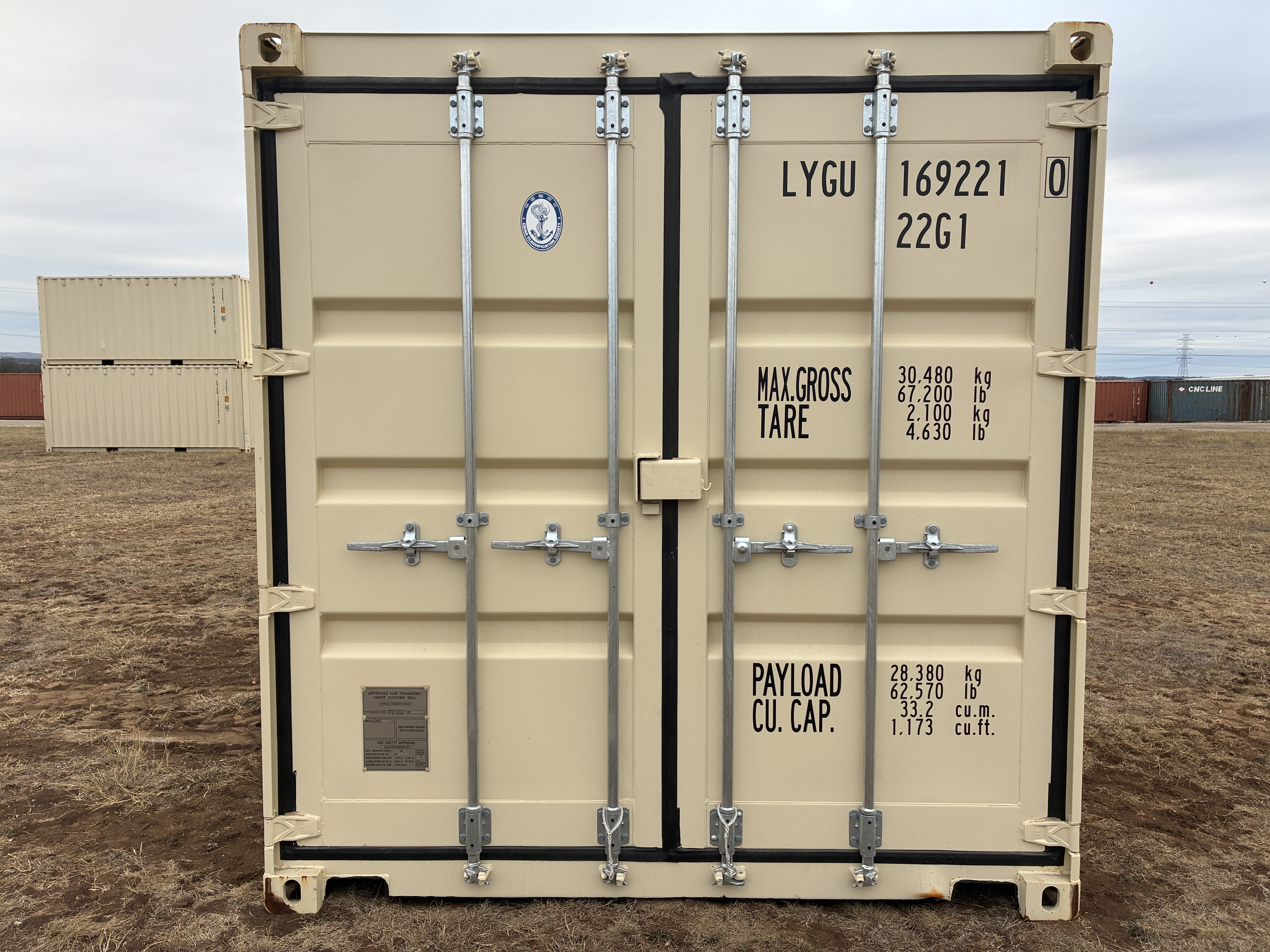 2025 - 20' Container NEW, STANDARD 8'6" TALL, LIGHT IVORY, 2 DOOR, Lock box & STD Handle - 169221