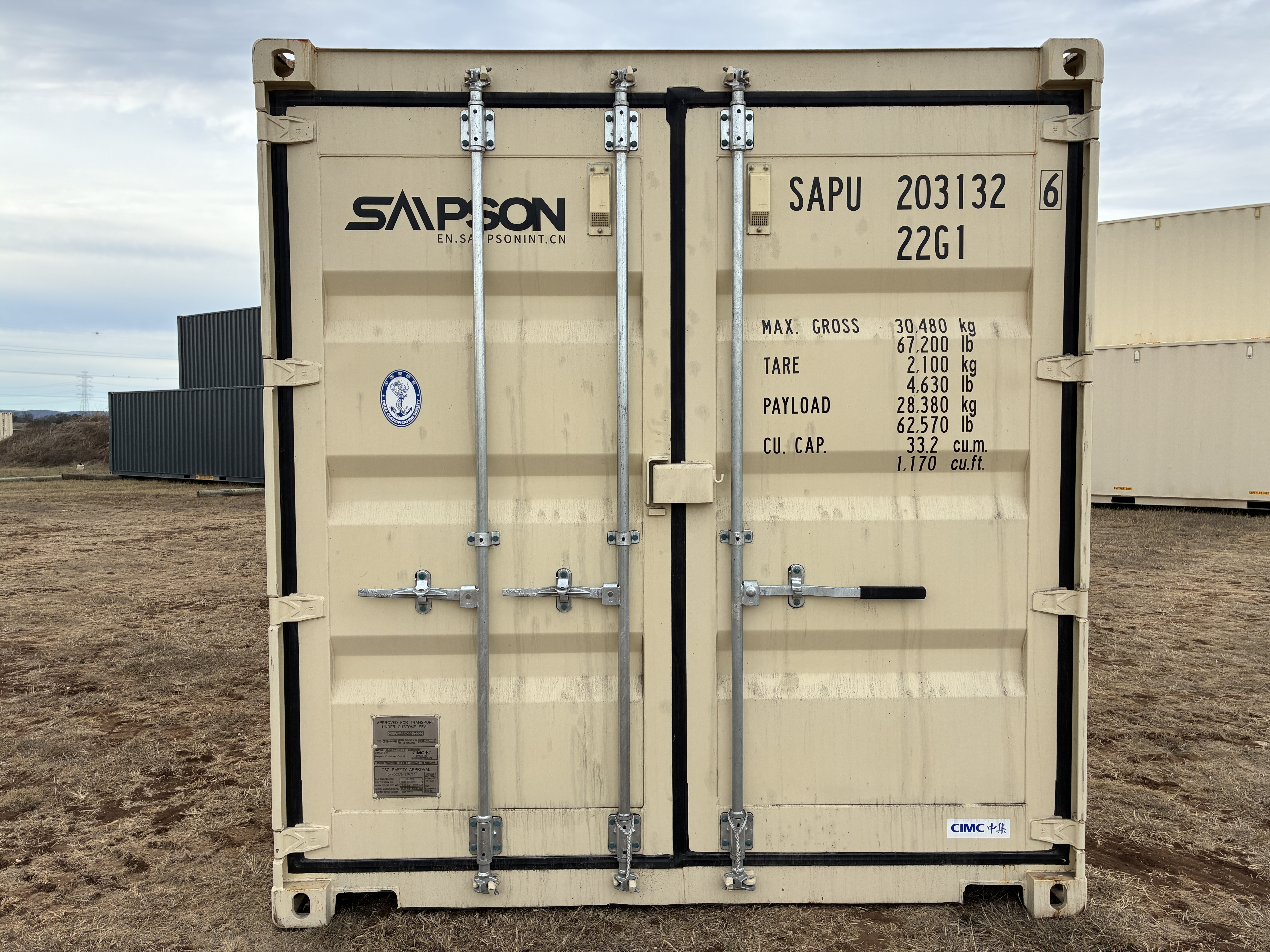 2025 - 20' Container NEW, STANDARD 8'6" TALL, LIGHT IVORY, 2 DOOR, Lock box & STD Handle - 203132