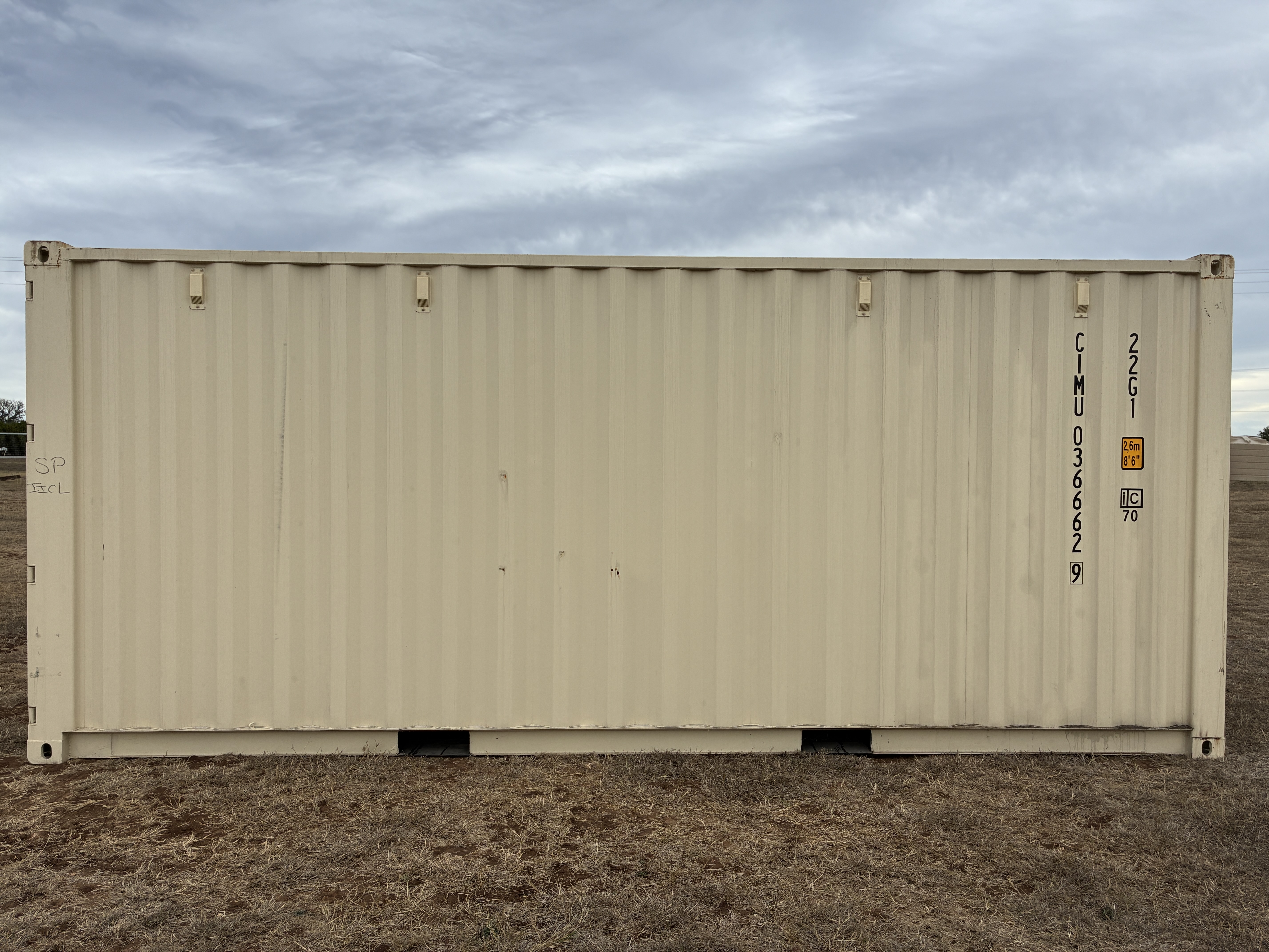 2025 - 20' Container NEW, STANDARD 8'6" TALL, LIGHT IVORY, 2 DOOR, Lock box & STD Handle - 036662
