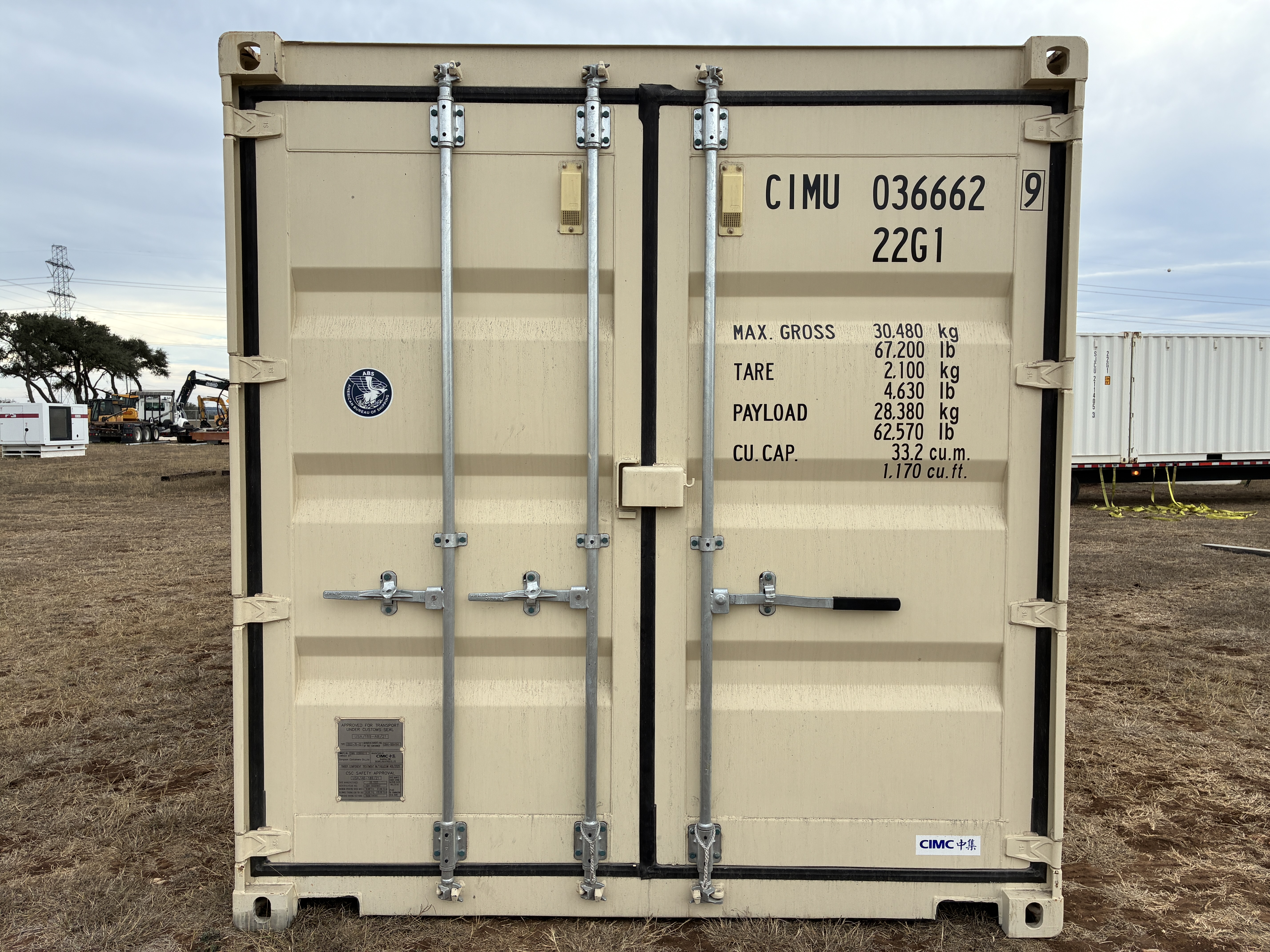 2025 - 20' Container NEW, STANDARD 8'6" TALL, LIGHT IVORY, 2 DOOR, Lock box & STD Handle - 036662