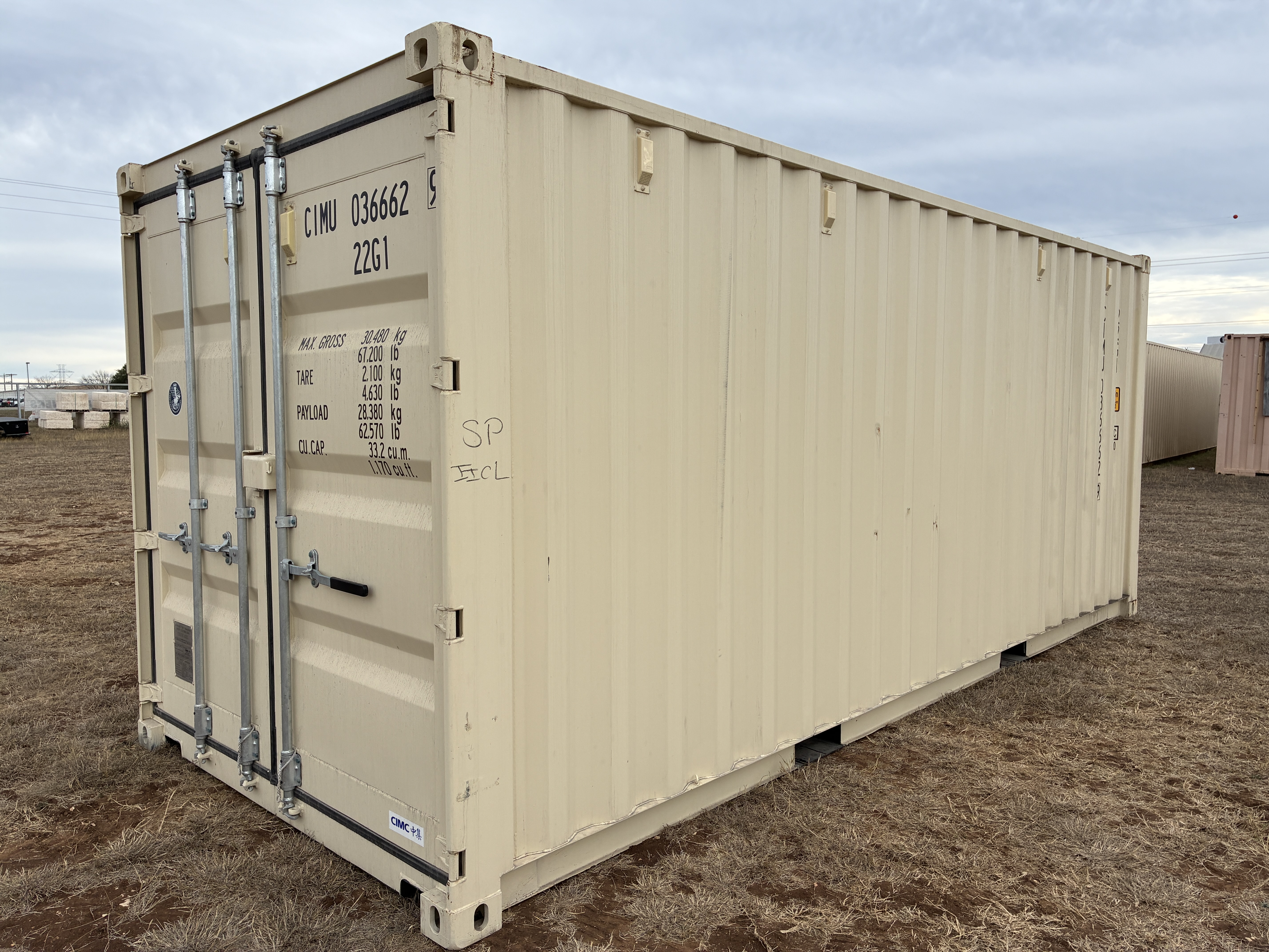 2025 - 20' Container NEW, STANDARD 8'6" TALL, LIGHT IVORY, 2 DOOR, Lock box & STD Handle - 036662