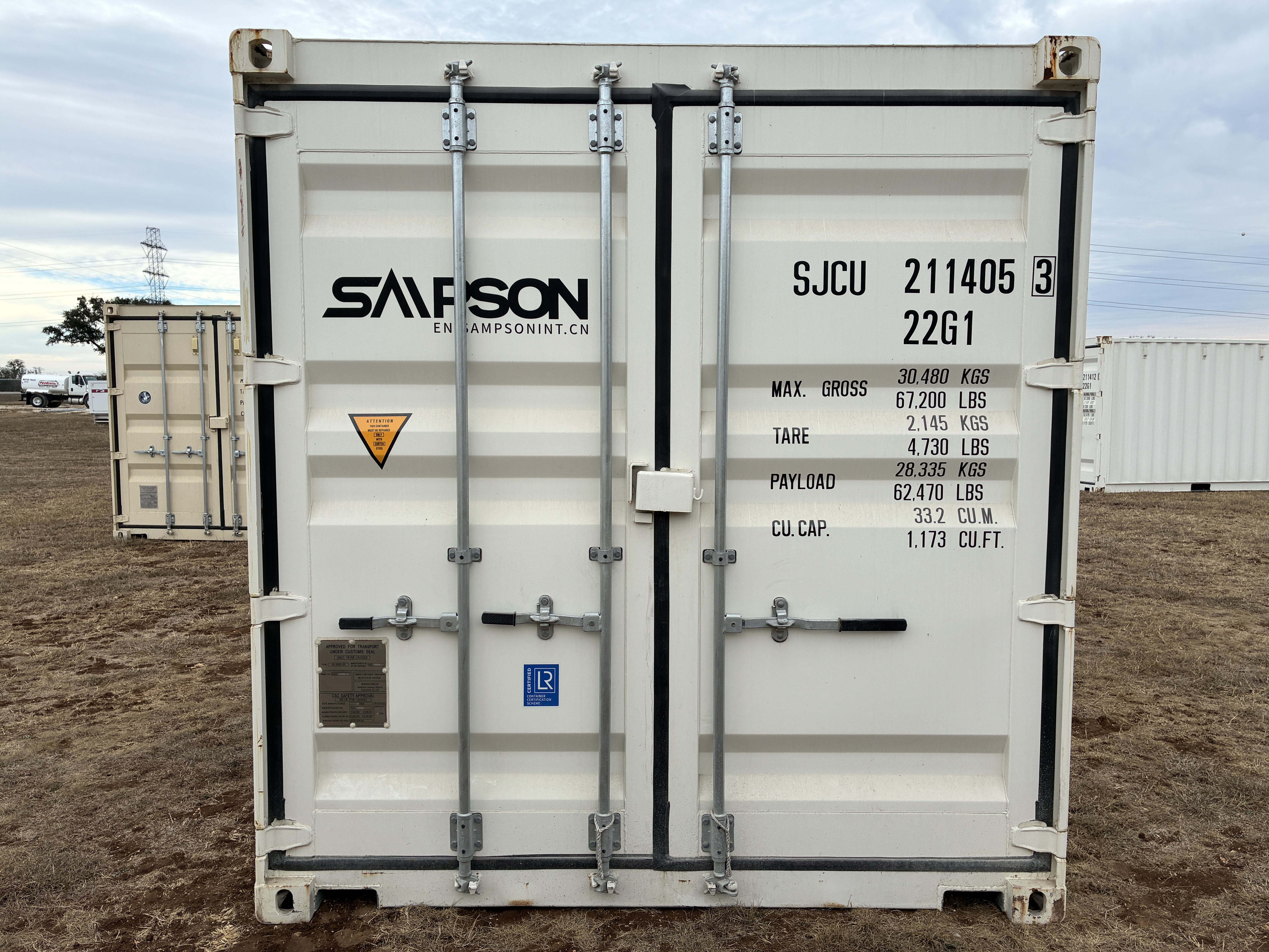 2025 - 20' Container NEW, STANDARD 8'6" TALL, WHITE, 2 DOOR, Lock box & STD Handle -  211405