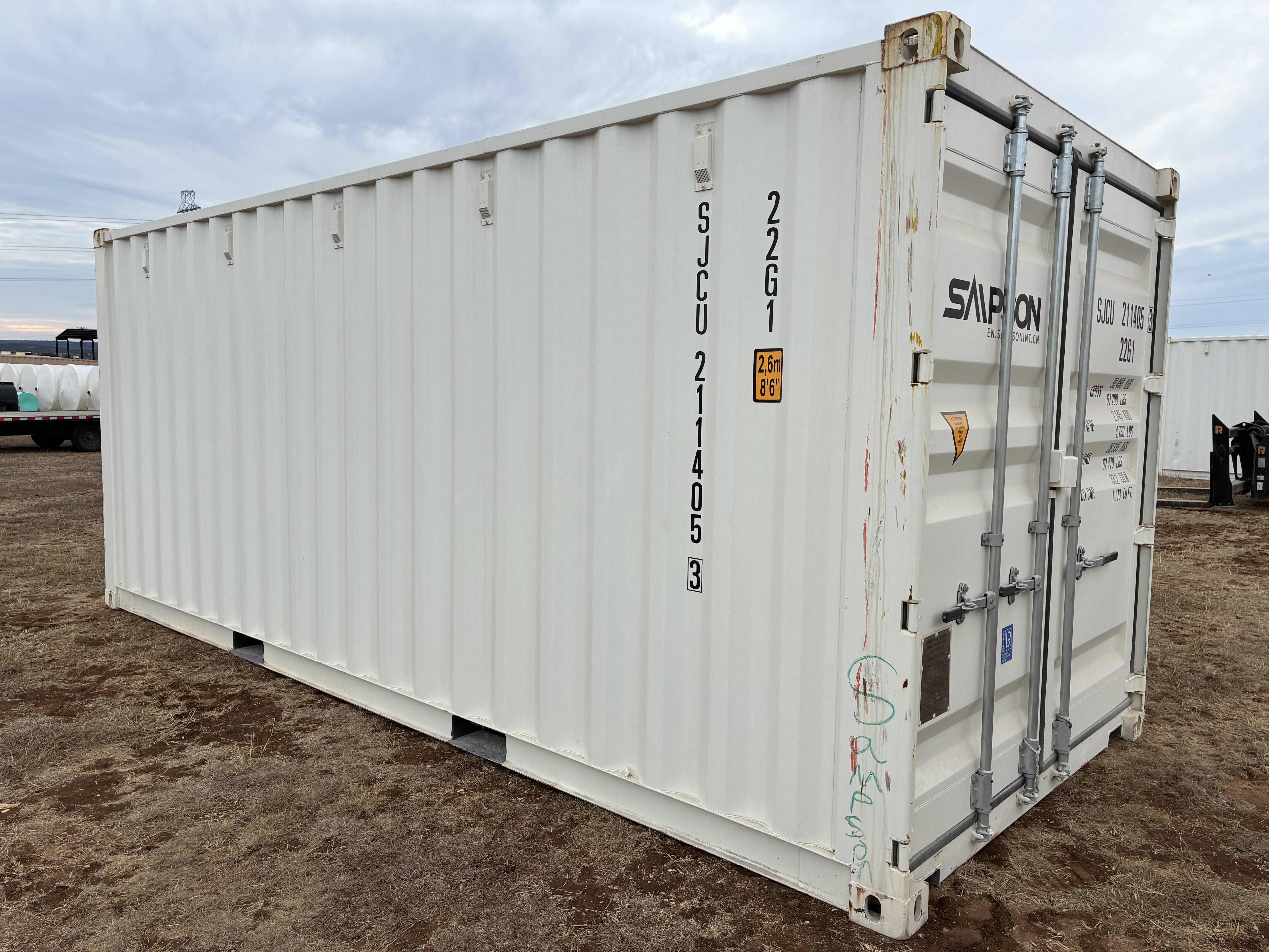 2025 - 20' Container NEW, STANDARD 8'6" TALL, WHITE, 2 DOOR, Lock box & STD Handle -  211405