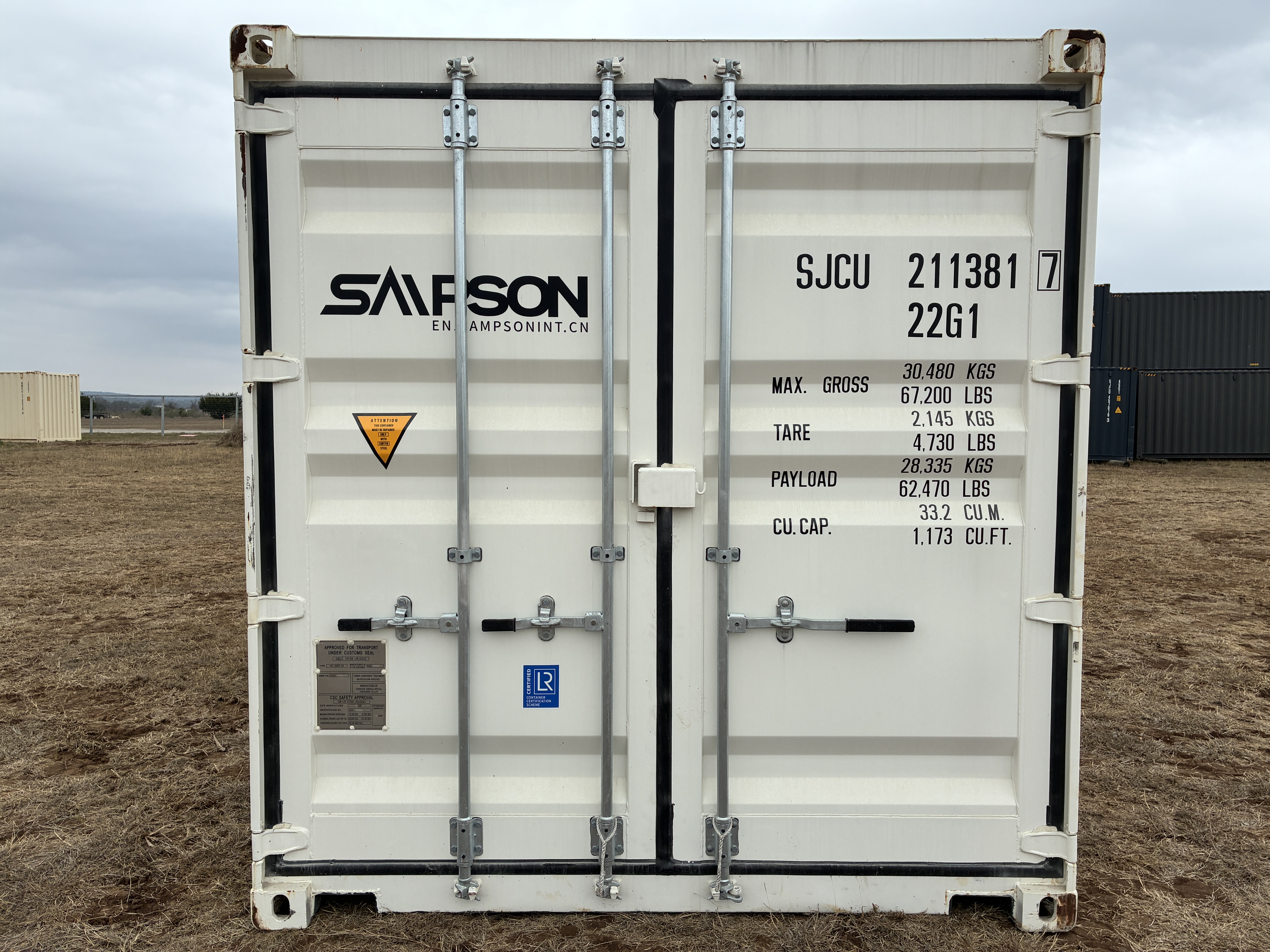 2025 - 20' Container NEW, STANDARD 8'6" TALL, WHITE, 2 DOOR, Lock box & STD Handle -  211381