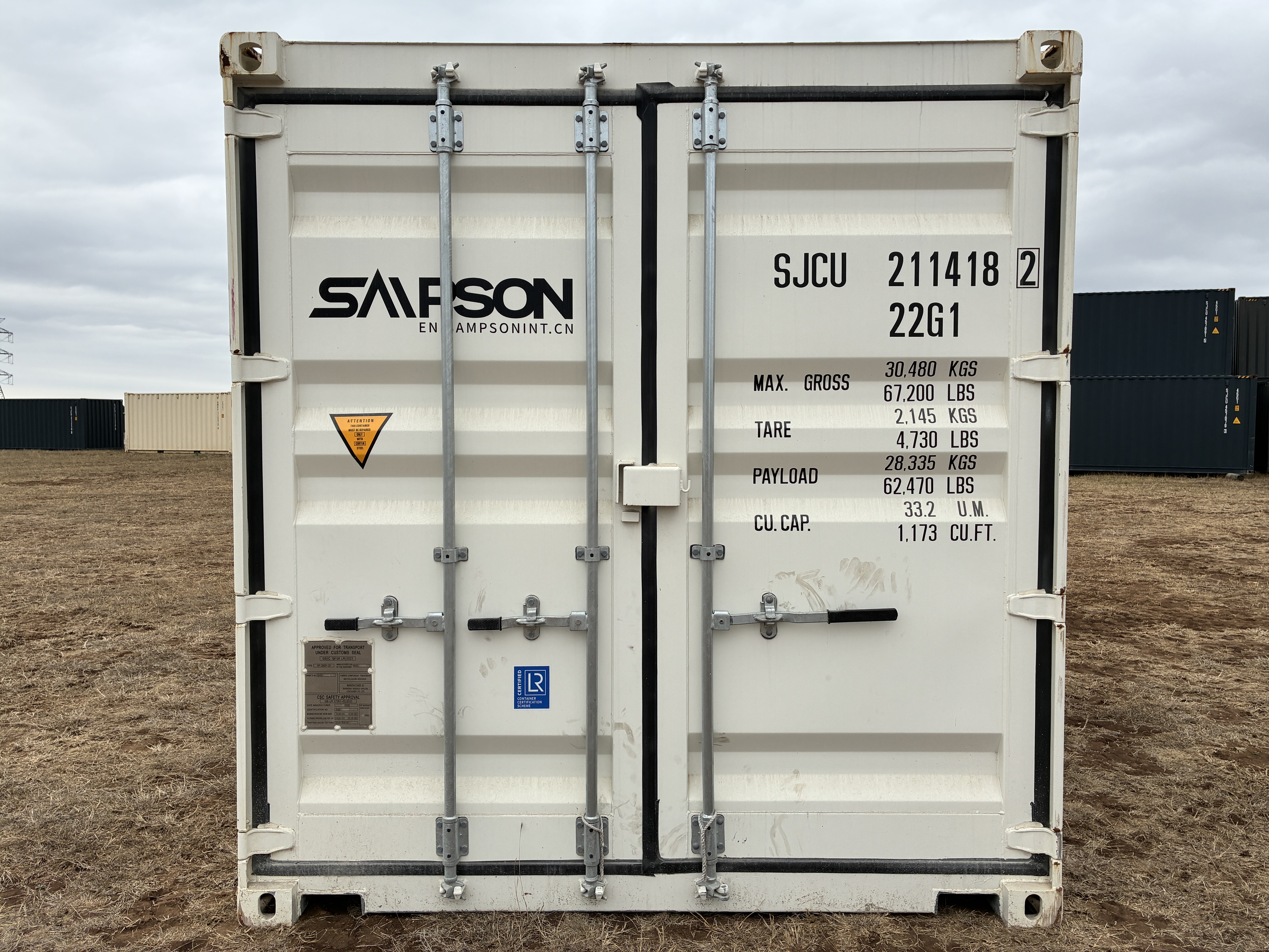 2025 - 20' STD Container NEW, STANDARD 8'6" TALL, WHITE, 2 DOOR, Lock box & STD Handle- MINOR DAMAGE - 211418