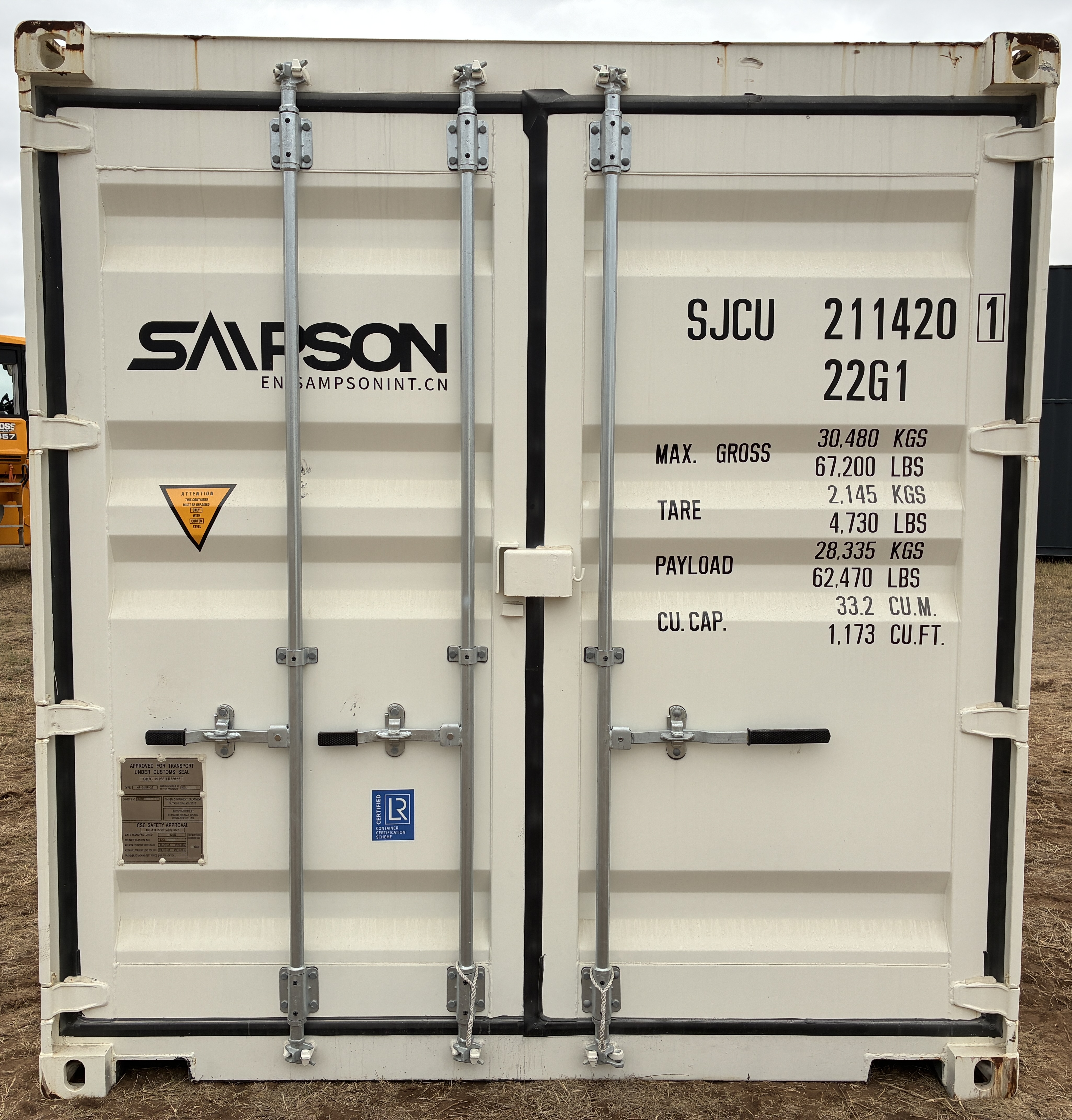 2025 - 20' Container NEW, STANDARD 8'6" TALL, WHITE, 2 DOOR, Lock box & STD Handle - 211420