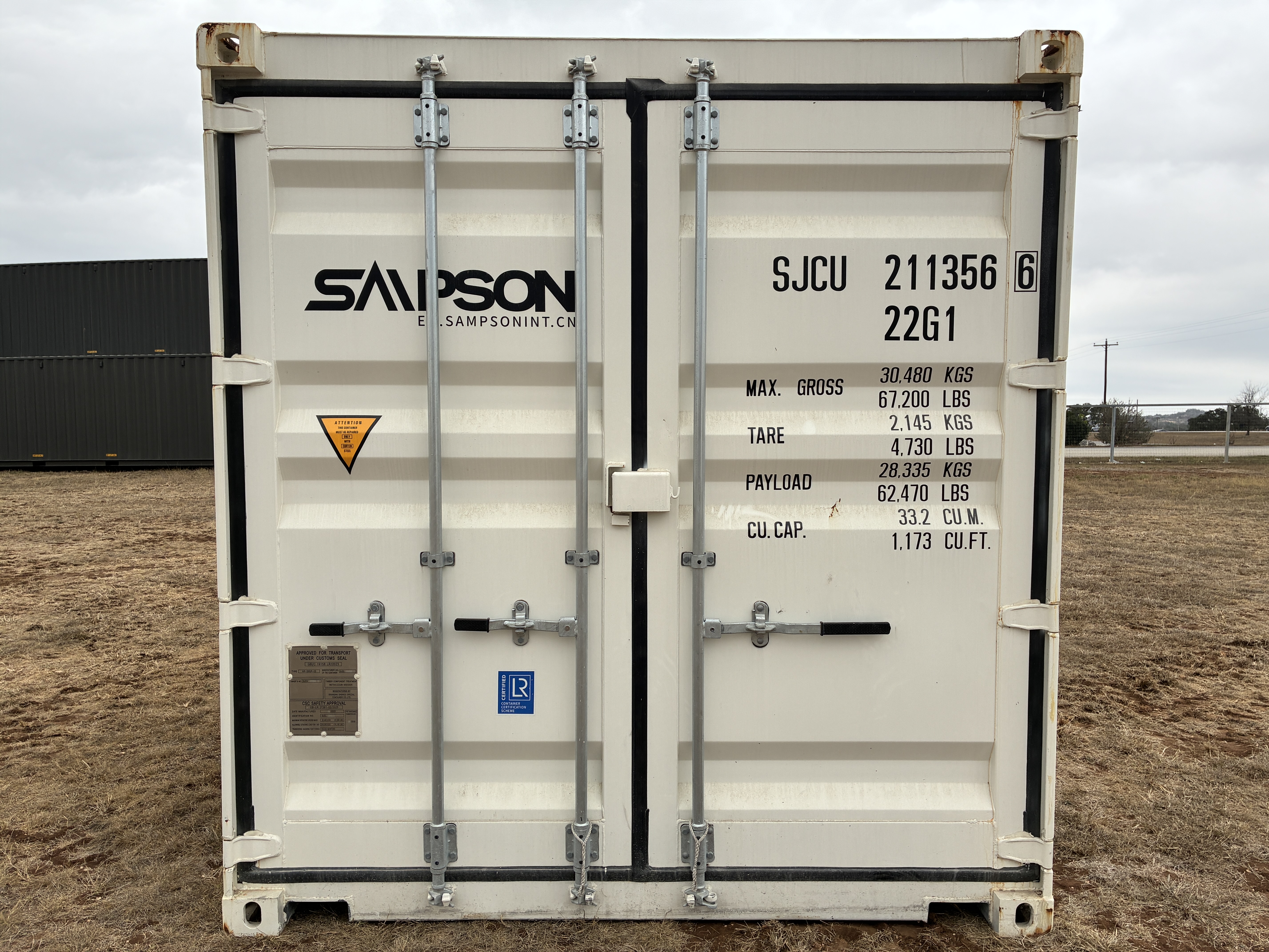 2025 - 20' Container NEW, STANDARD 8'6" TALL, WHITE, 2 DOOR, Lock box & STD Handle - 211356