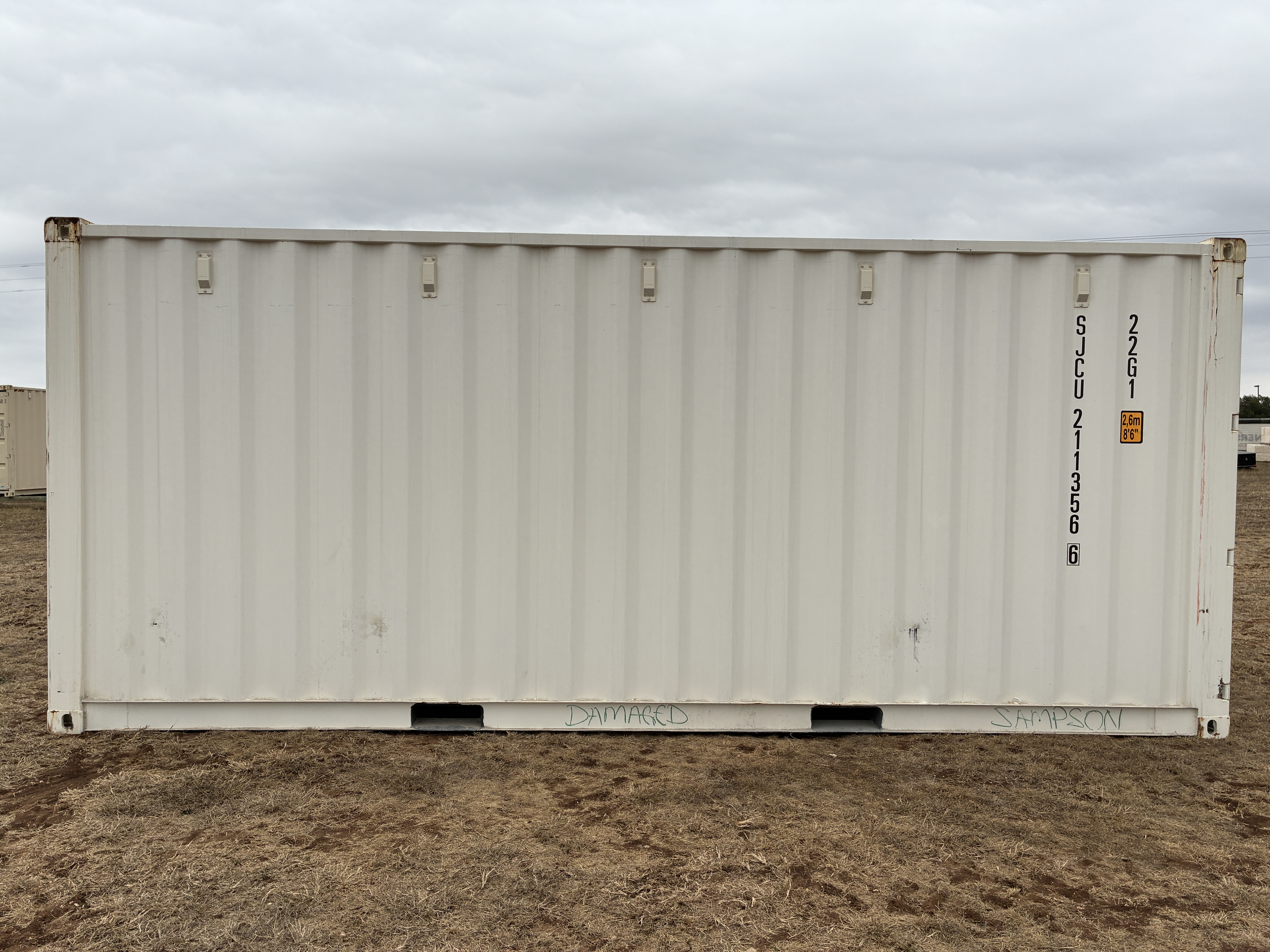 2025 - 20' Container NEW, STANDARD 8'6" TALL, WHITE, 2 DOOR, Lock box & STD Handle - 211356