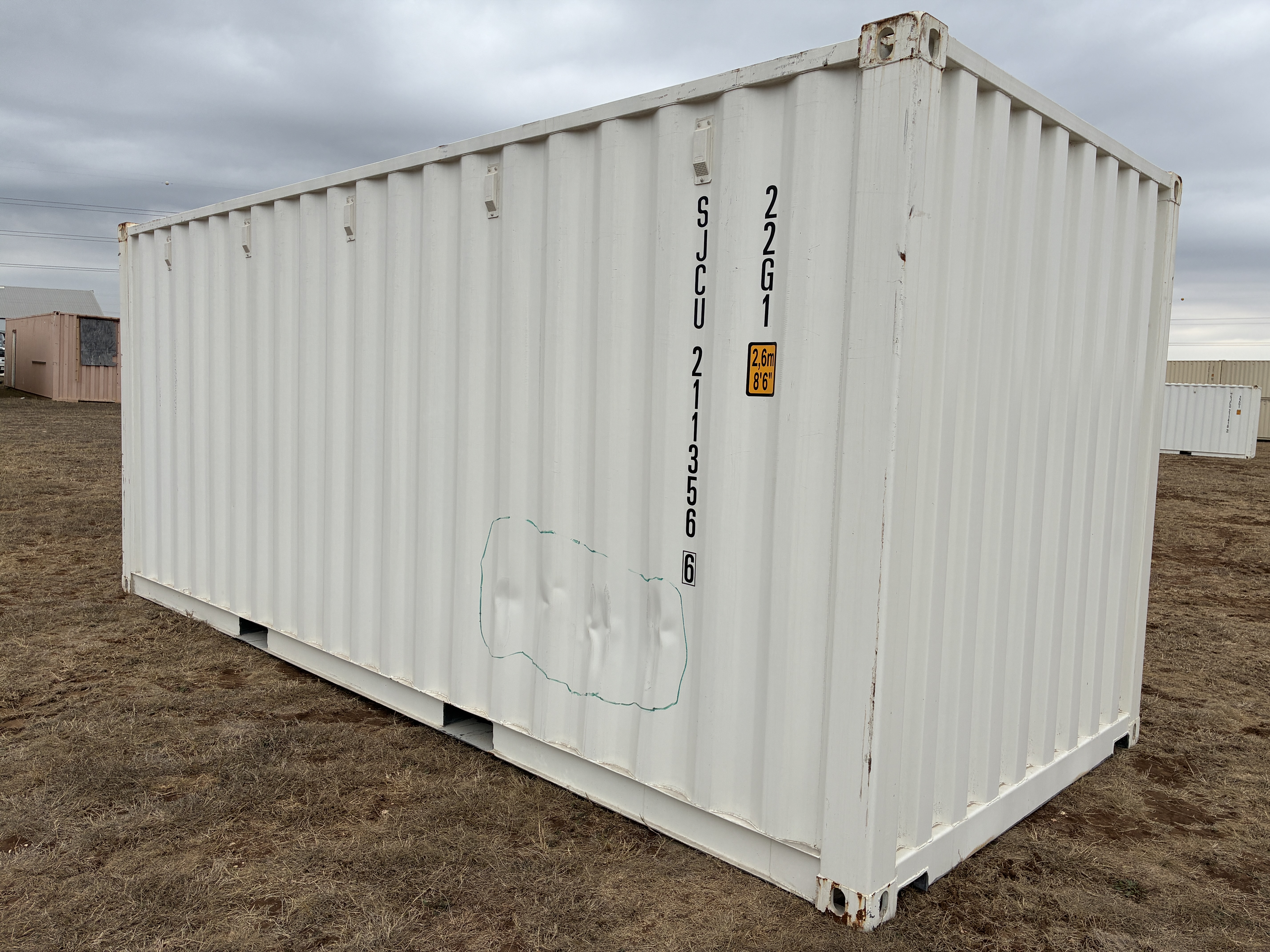 2025 - 20' Container NEW, STANDARD 8'6" TALL, WHITE, 2 DOOR, Lock box & STD Handle - 211356