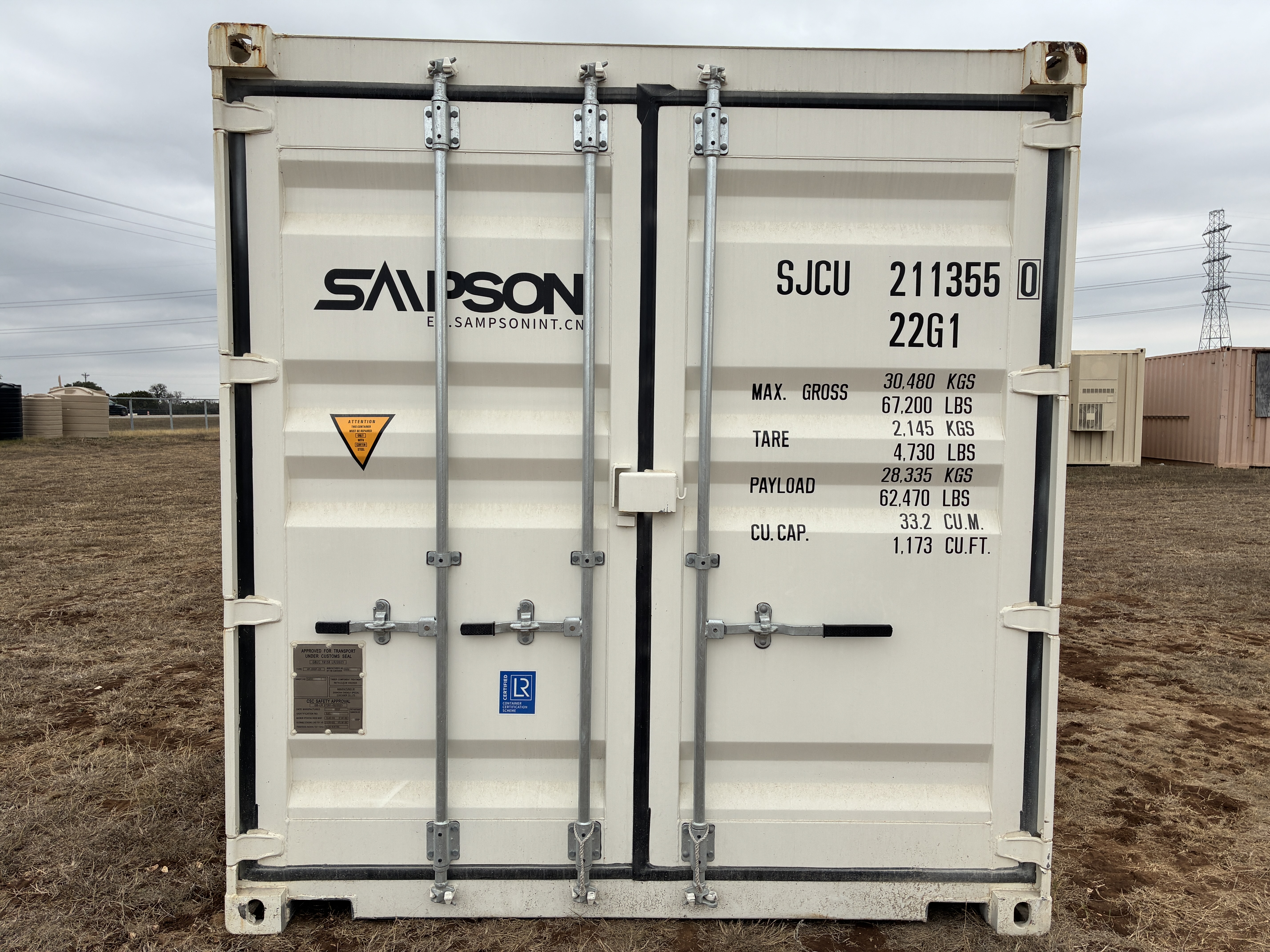 2025 - 20' Container NEW, STANDARD 8'6" TALL, WHITE, 2 DOOR, Lock box & STD Handle -  211355