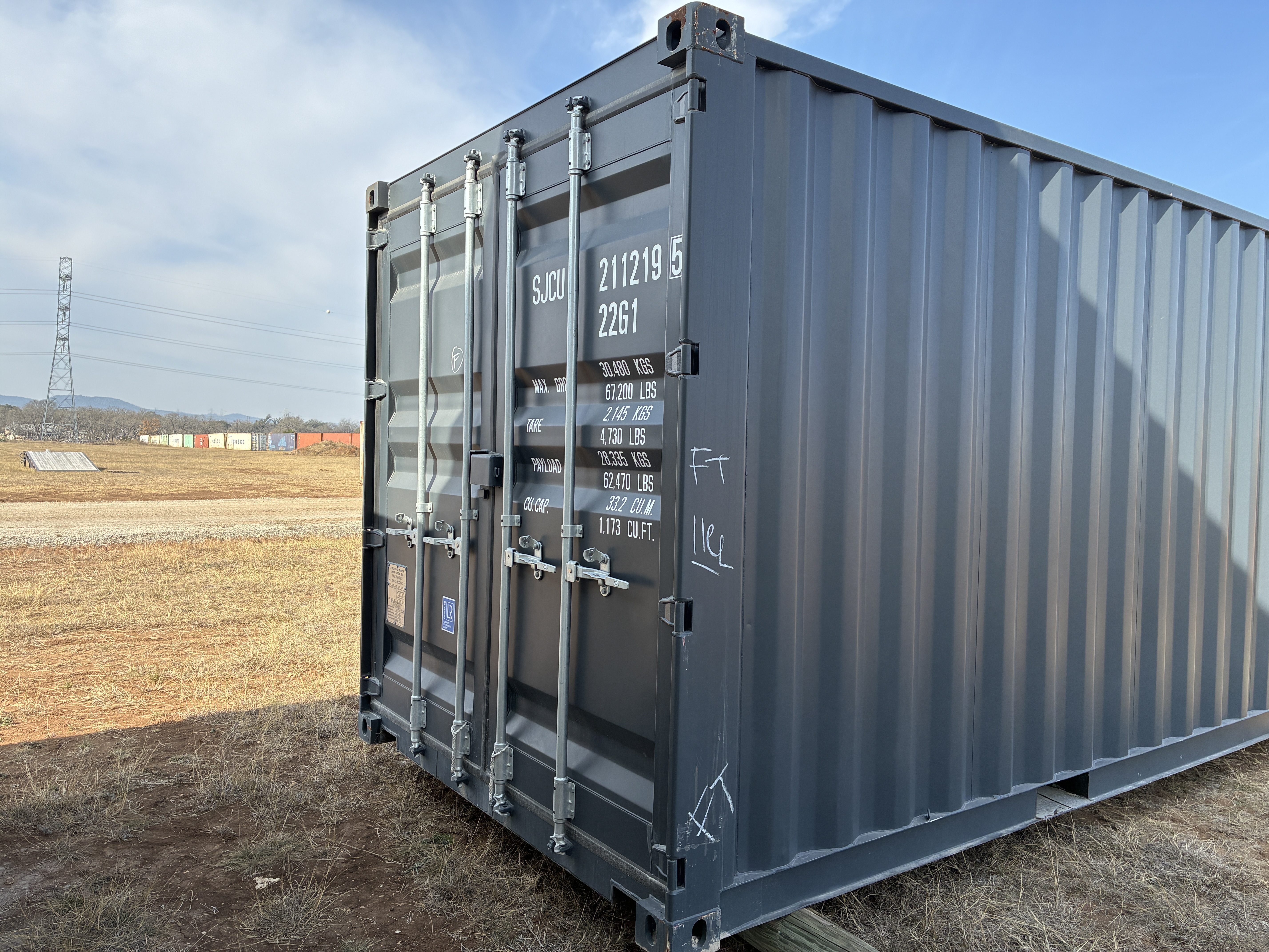 2025 - 20' Container NEW, STANDARD 8'6" TALL, DARK GREY, 2 DOOR, Lock box & STD Handle -  211219
