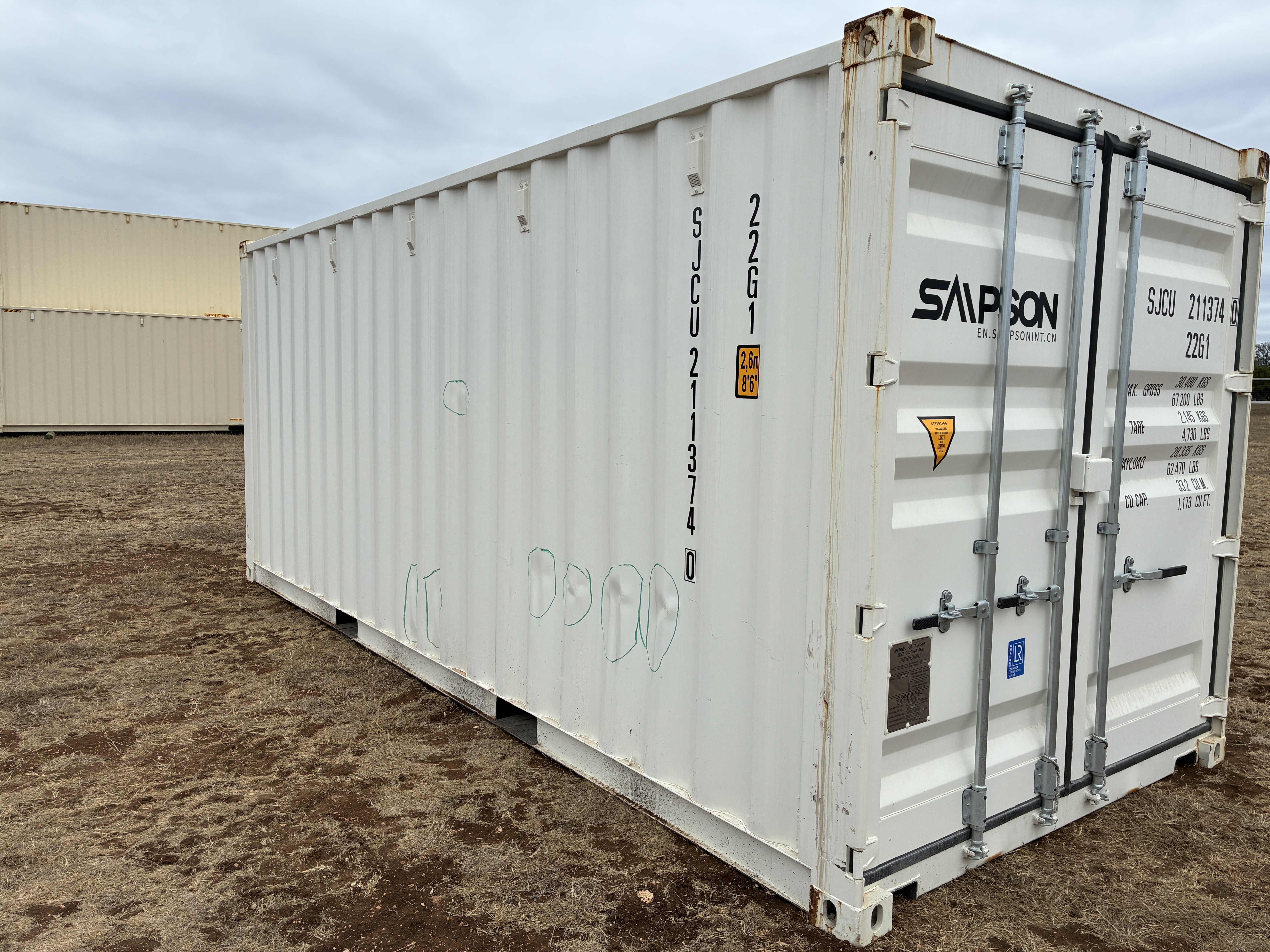 2025 - 20' Container NEW, STANDARD 8'6" TALL, WHITE, 2 DOOR, Lock box & STD Handle - 211374