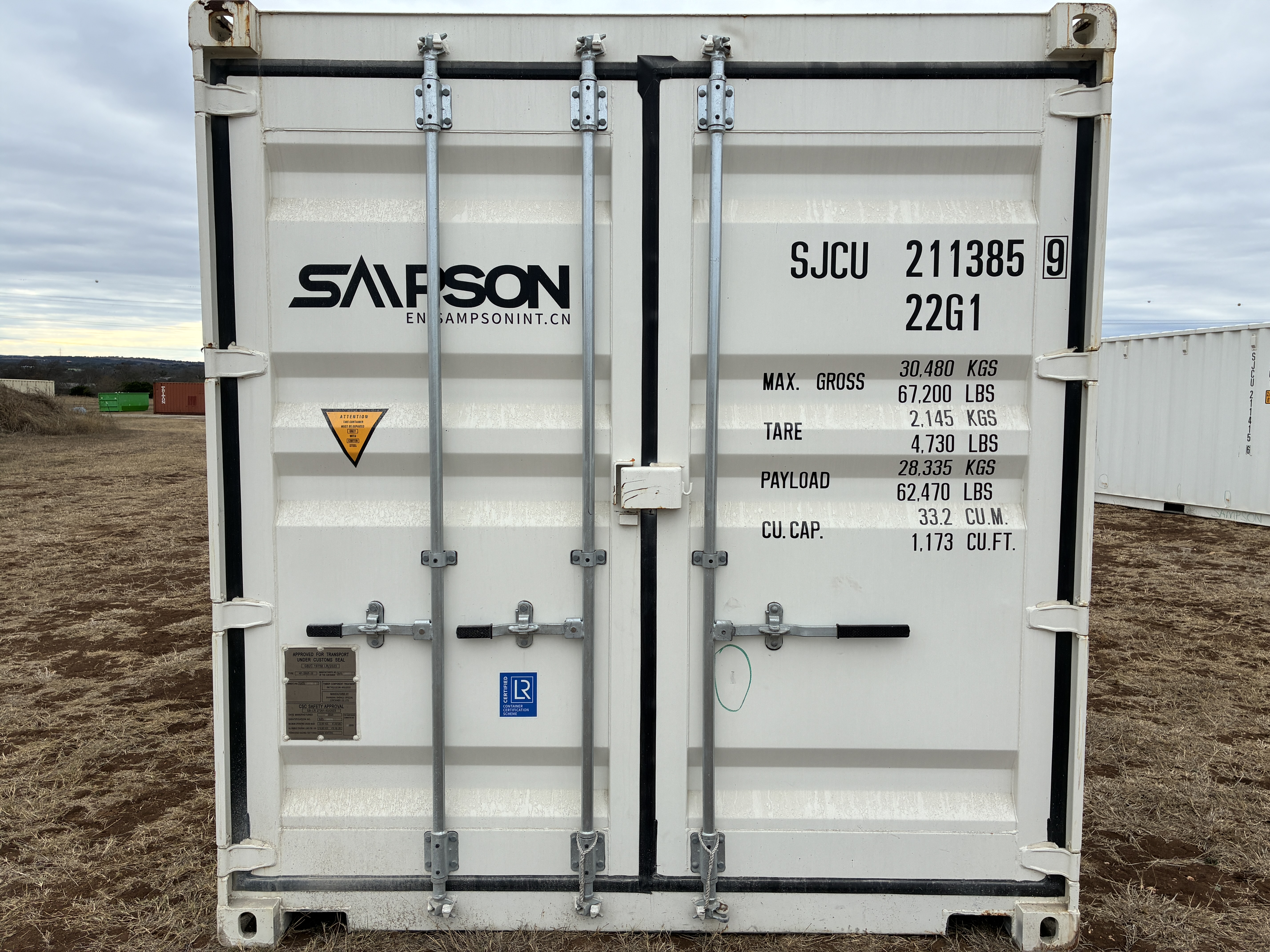 2025 - 20' Container NEW, STANDARD 8'6" TALL, WHITE, 2 DOOR, Lock box & STD Handle - 211385