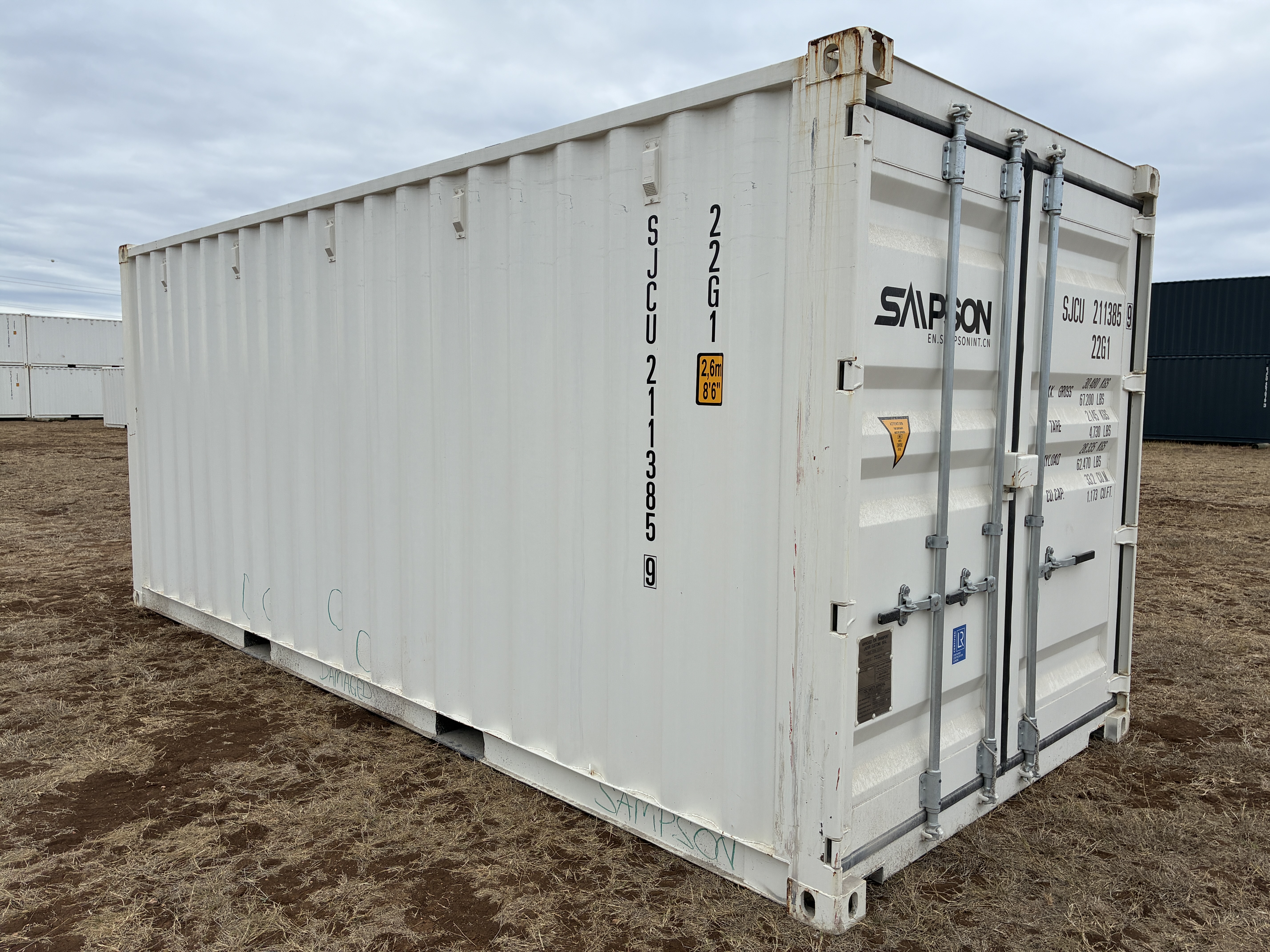 2025 - 20' Container NEW, STANDARD 8'6" TALL, WHITE, 2 DOOR, Lock box & STD Handle - 211385